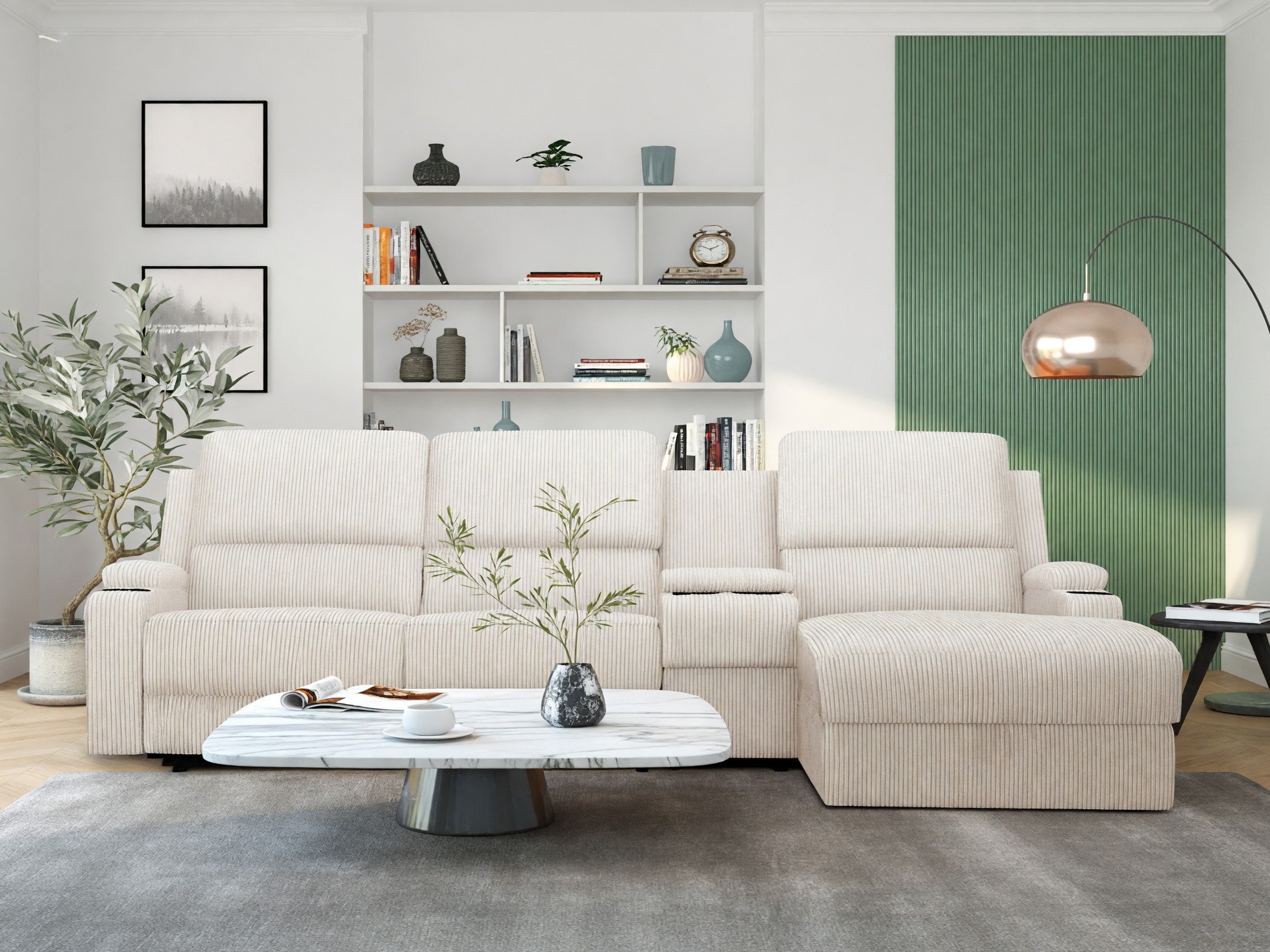 Colțar cu recliner Denton 1568 (Crem)