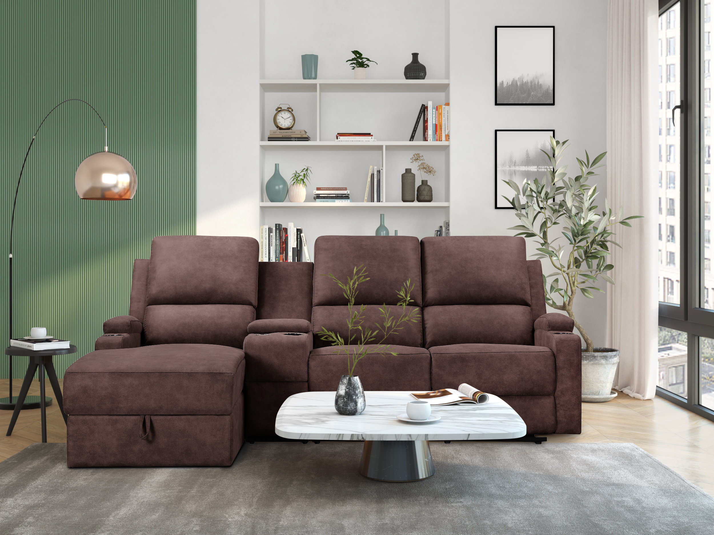 Colțar cu recliner Denton 1568 (Maro închis)