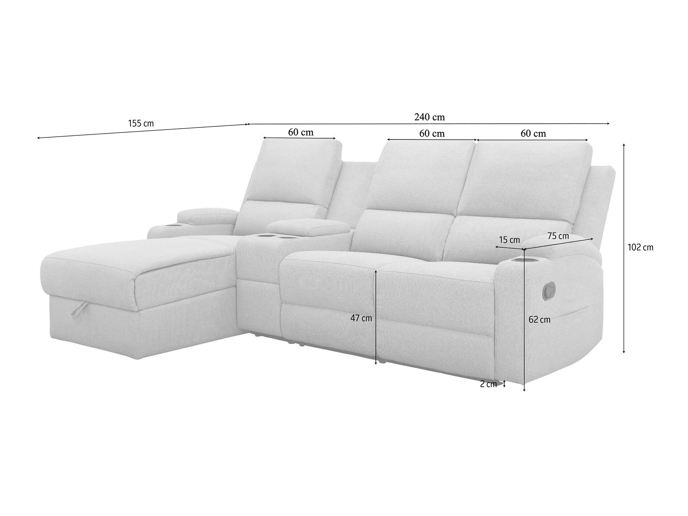 Colțar cu recliner Denton 1568 (Maro închis)