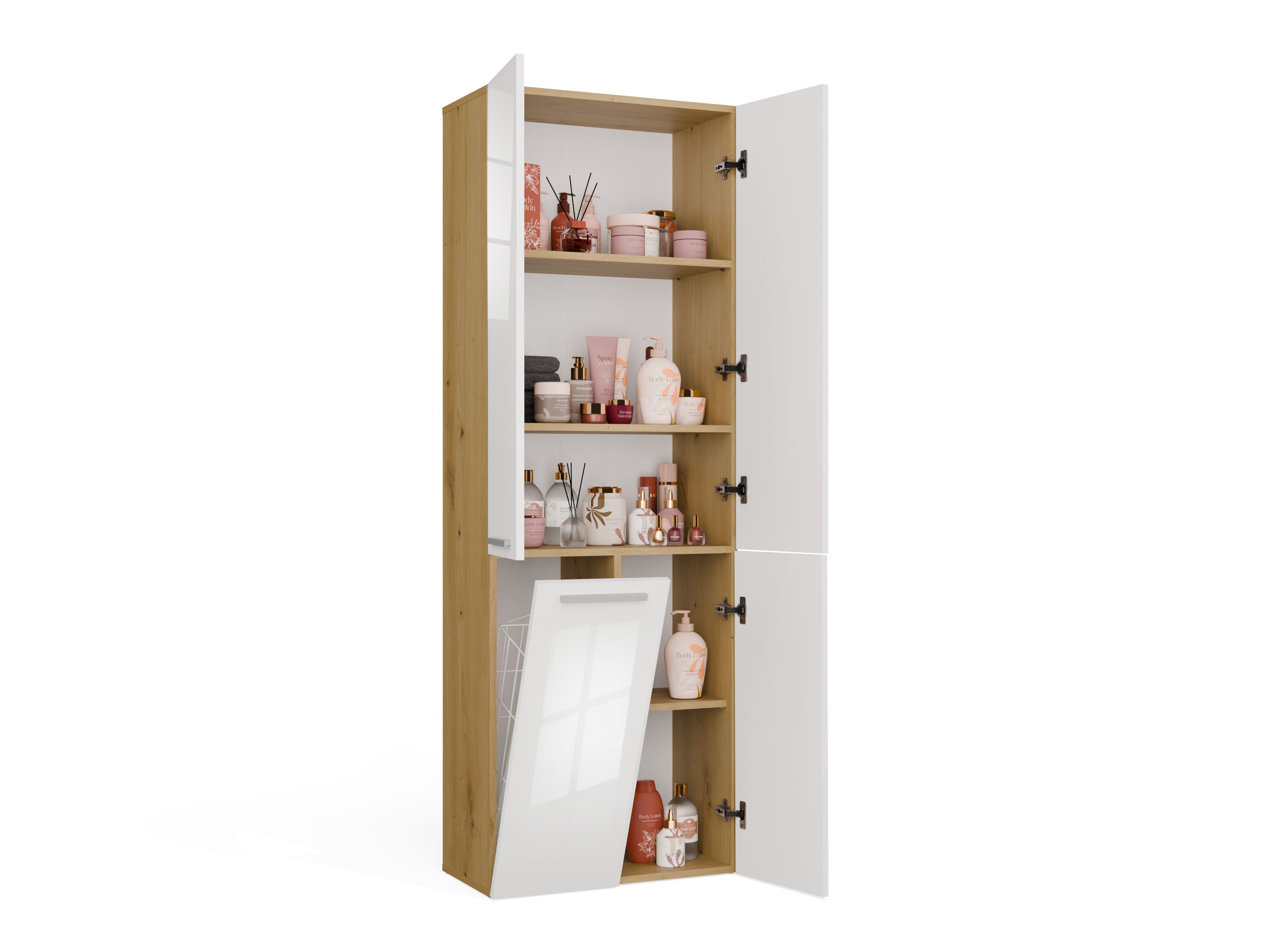 Cabinet de baie neancorat Nolmaru 100 (Stejar artizan + Alb lucios)