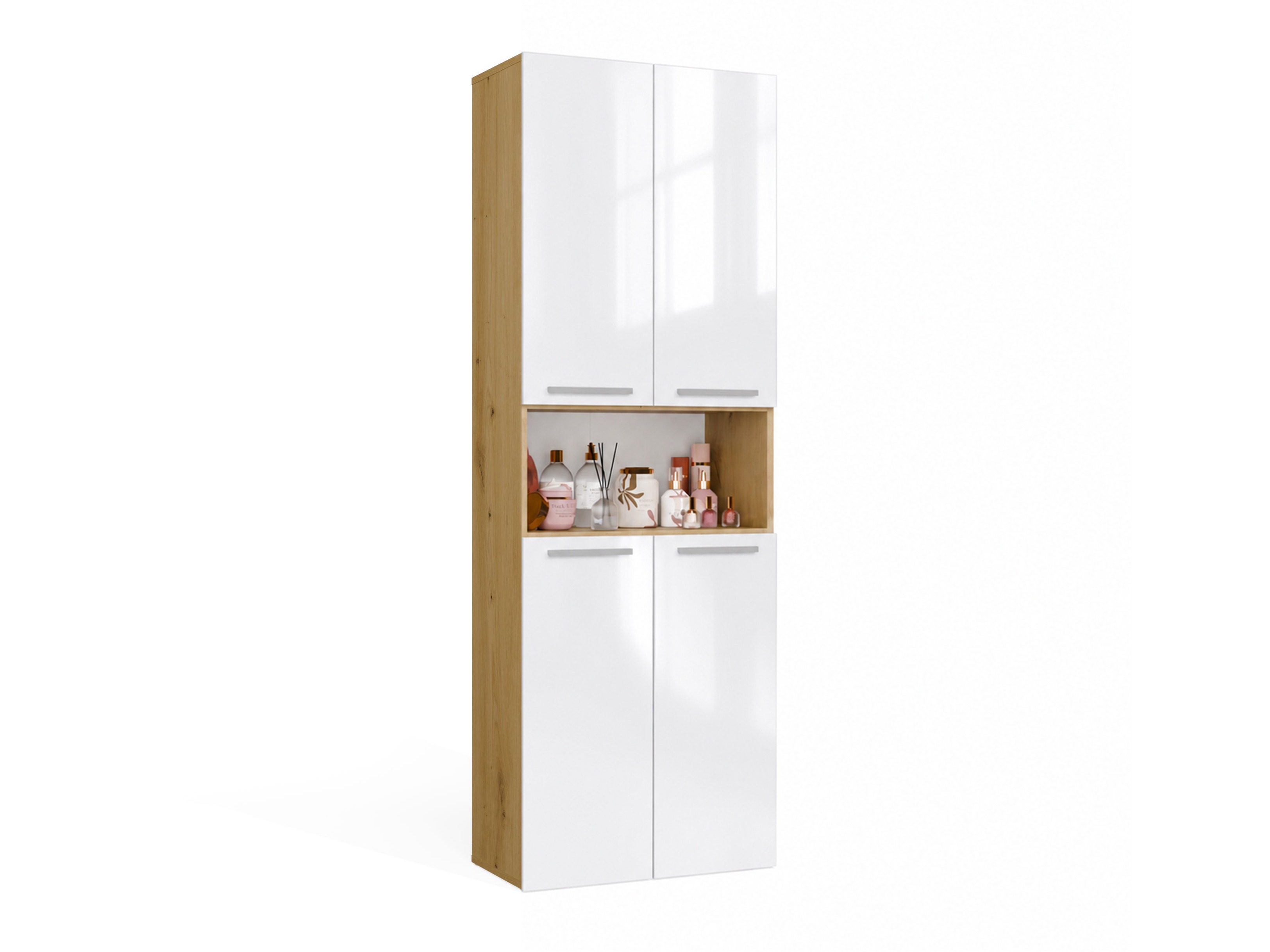 Cabinet de baie neancorat Nolmaru 101 (Stejar artizan + Alb lucios)