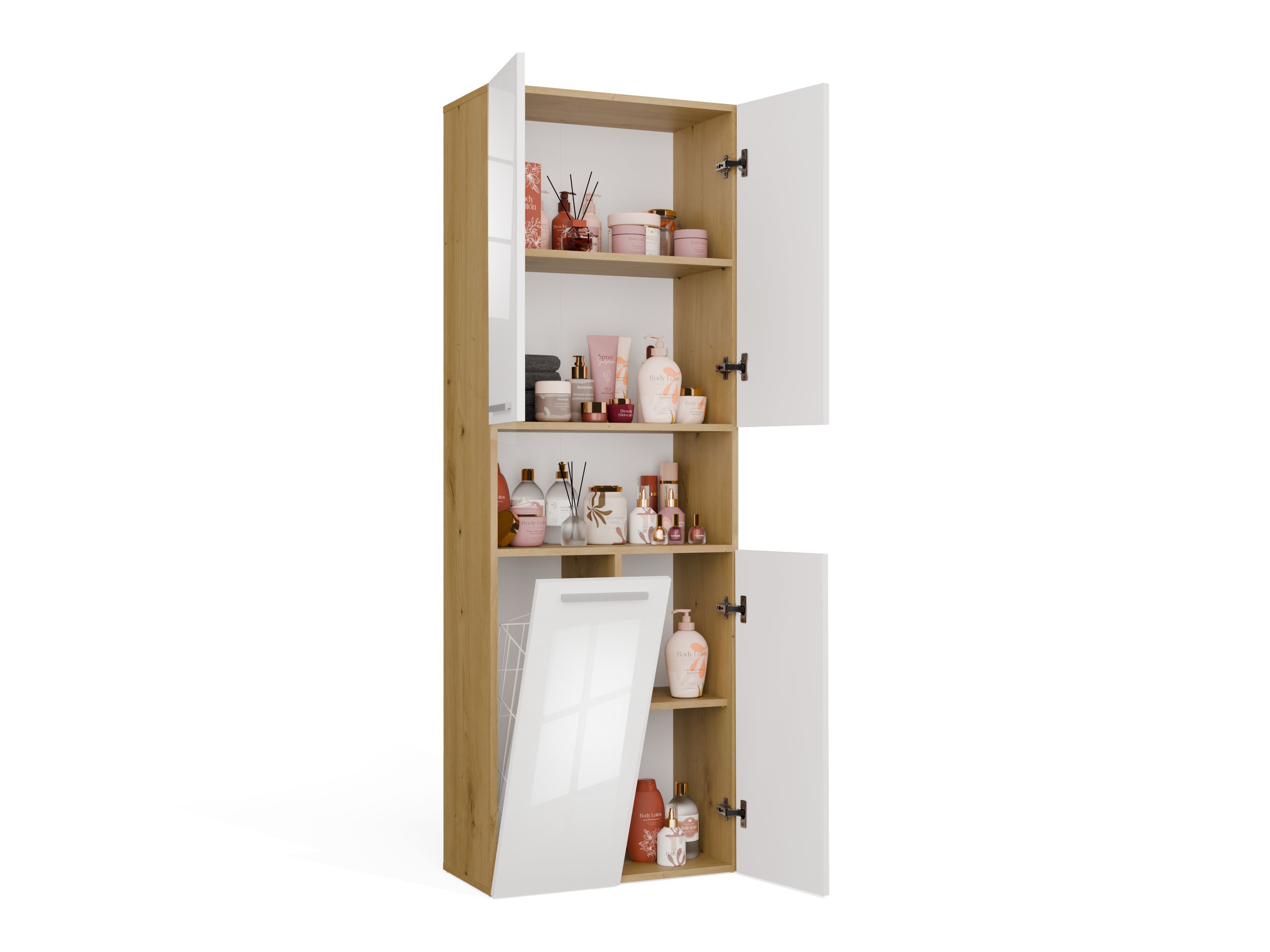 Cabinet de baie neancorat Nolmaru 101 (Stejar artizan + Alb lucios)