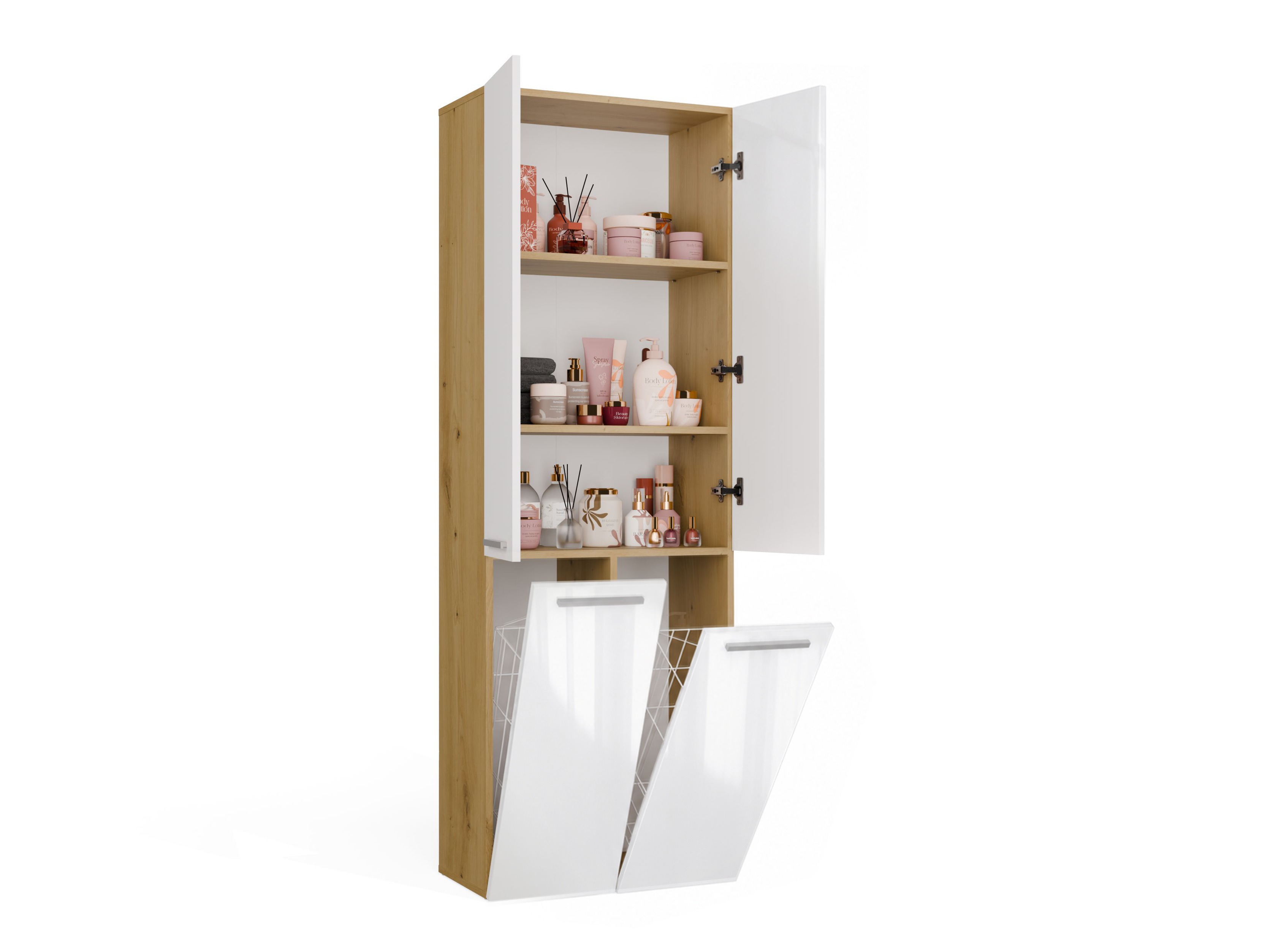 Cabinet de baie neancorat Nolmaru 102 (Stejar artizan + Alb lucios)