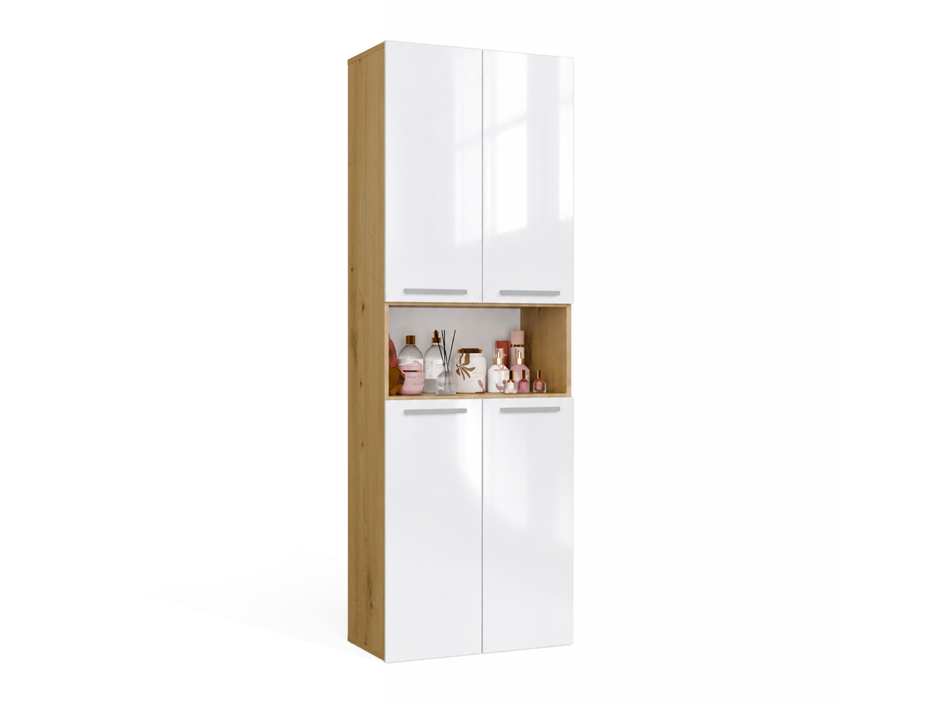 Cabinet de baie neancorat Nolmaru 103 (Stejar artizan + Alb lucios)