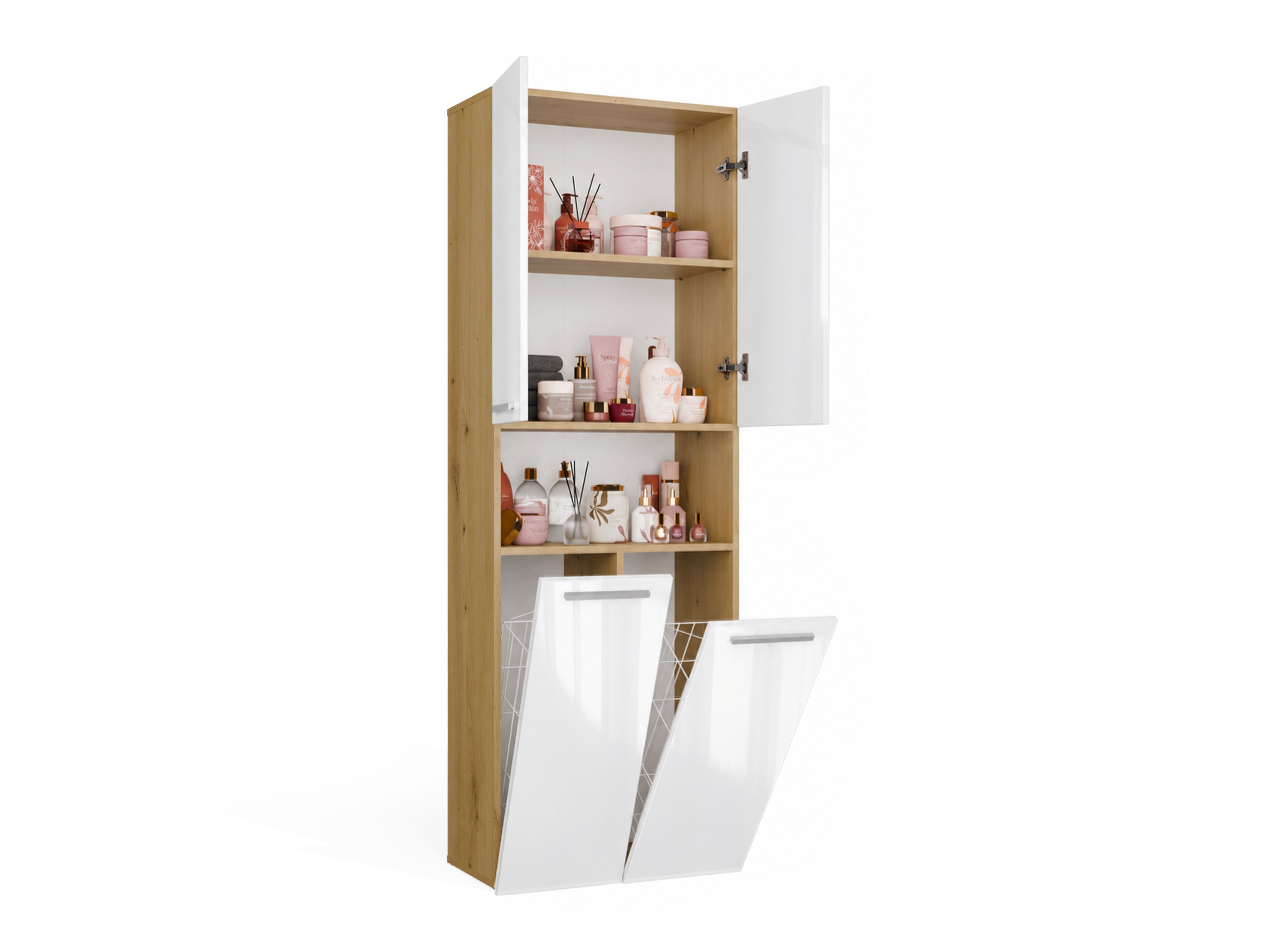 Cabinet de baie neancorat Nolmaru 103 (Stejar artizan + Alb lucios)