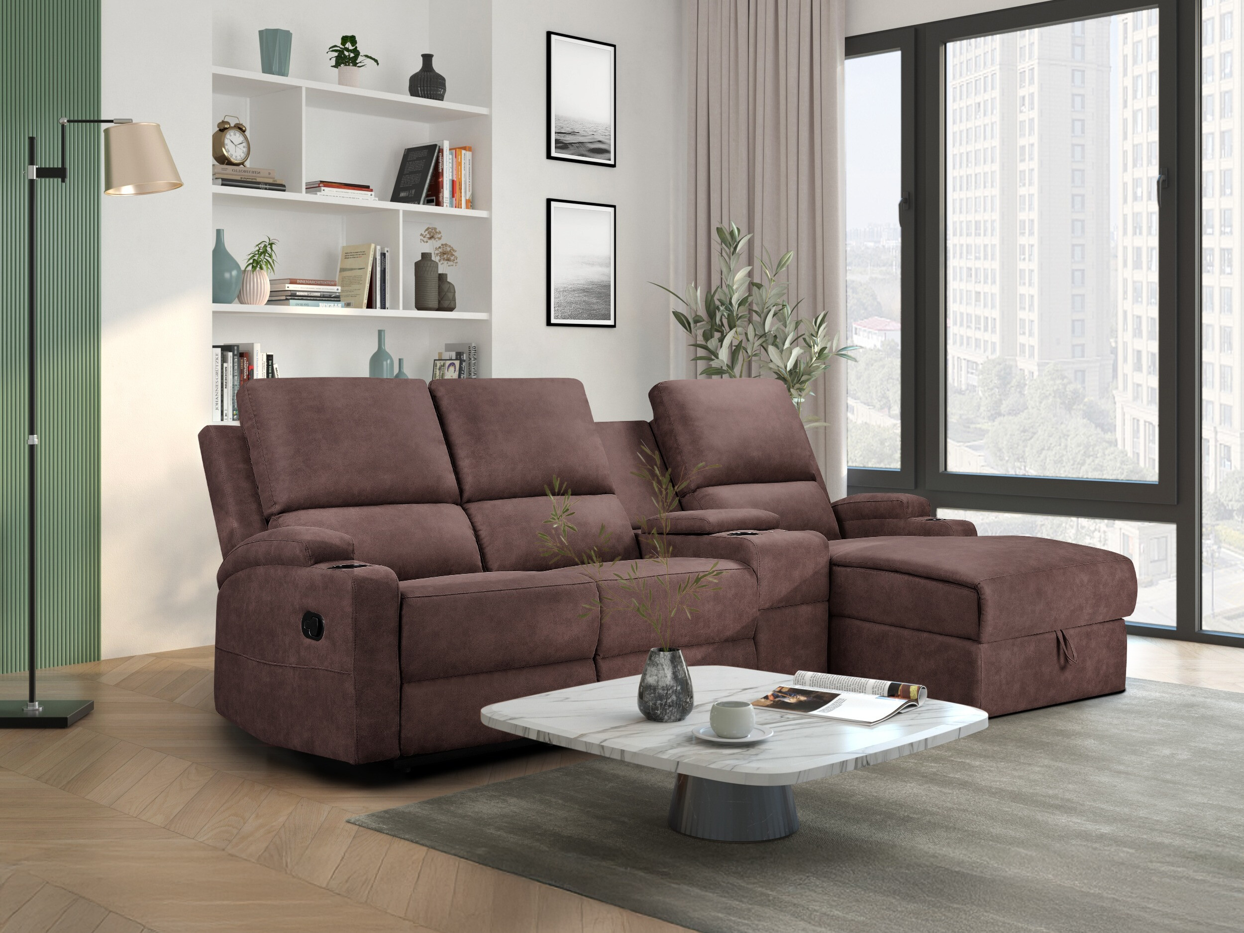 Colțar cu recliner Denton 1568 (Maro închis)