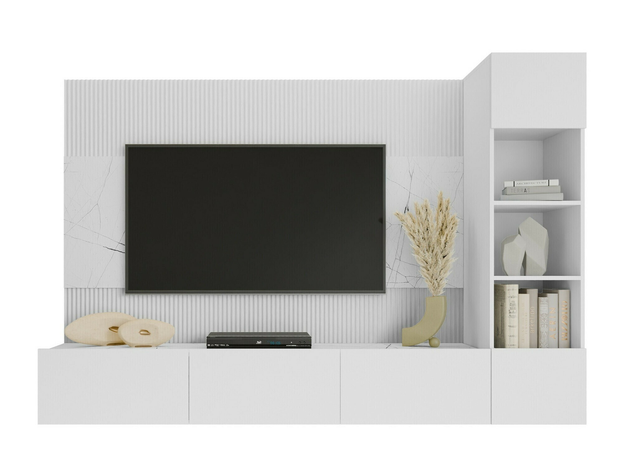 Set de living Comfivo Salix II (Alb + Marmură albă)