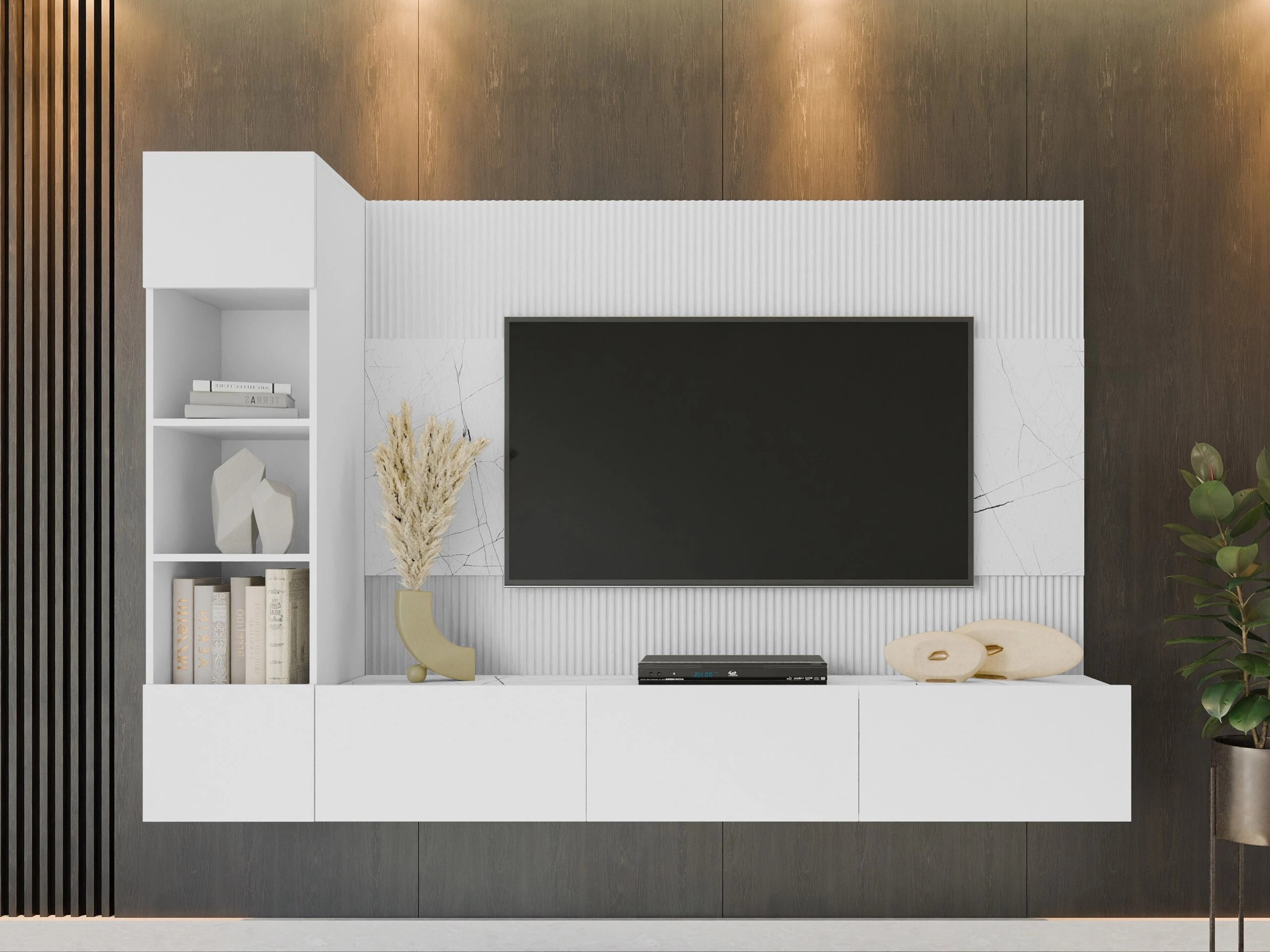 Set de living Comfivo Salix II (Alb + Marmură albă)