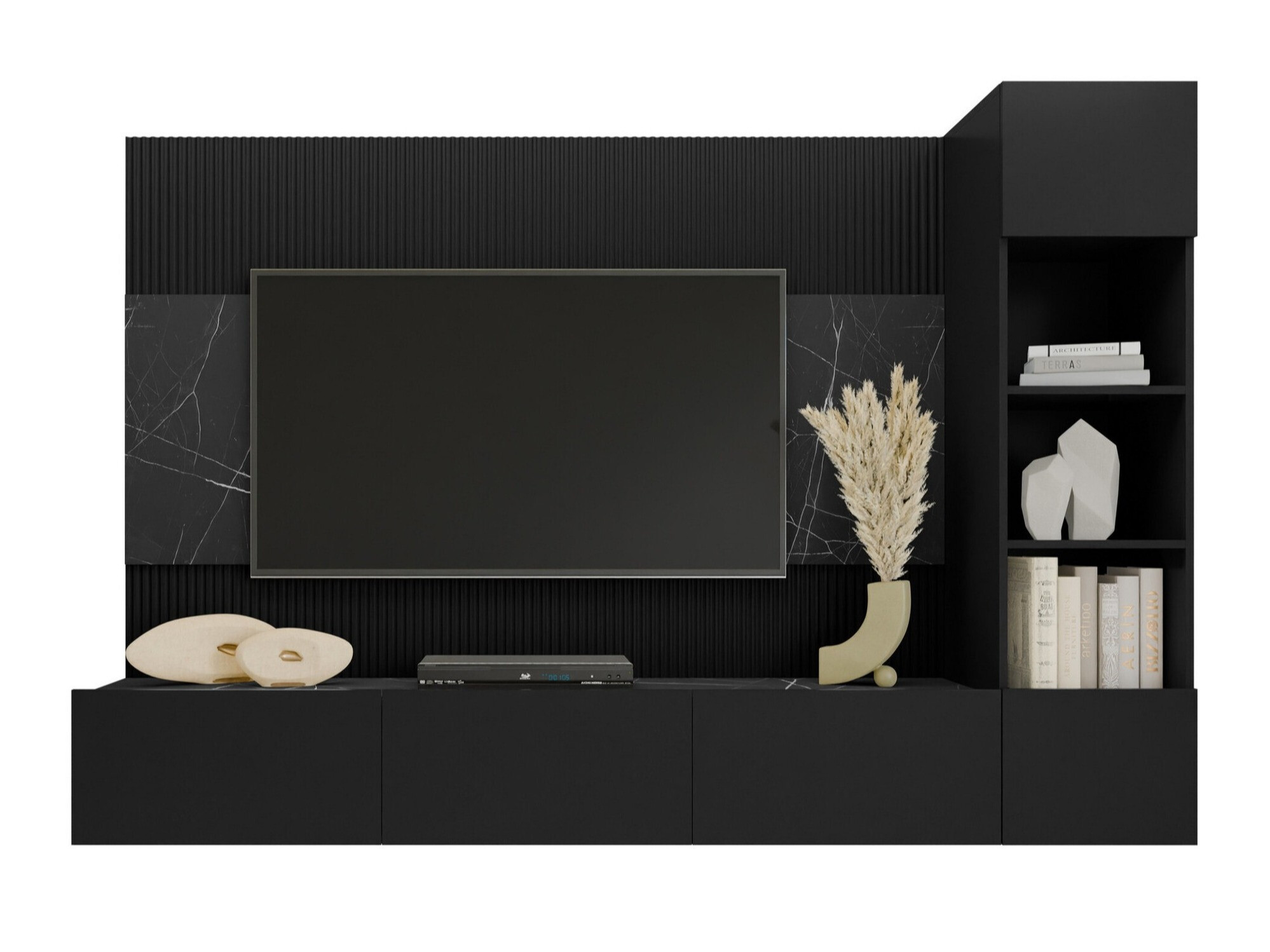 Set de living Comfivo Salix II (Negru + Marmură neagră)
