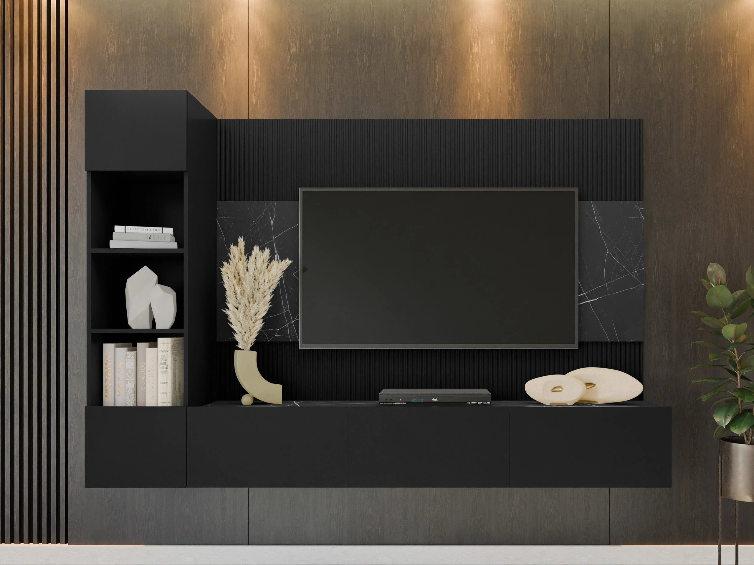 Set de living Comfivo Salix II (Negru + Marmură neagră)