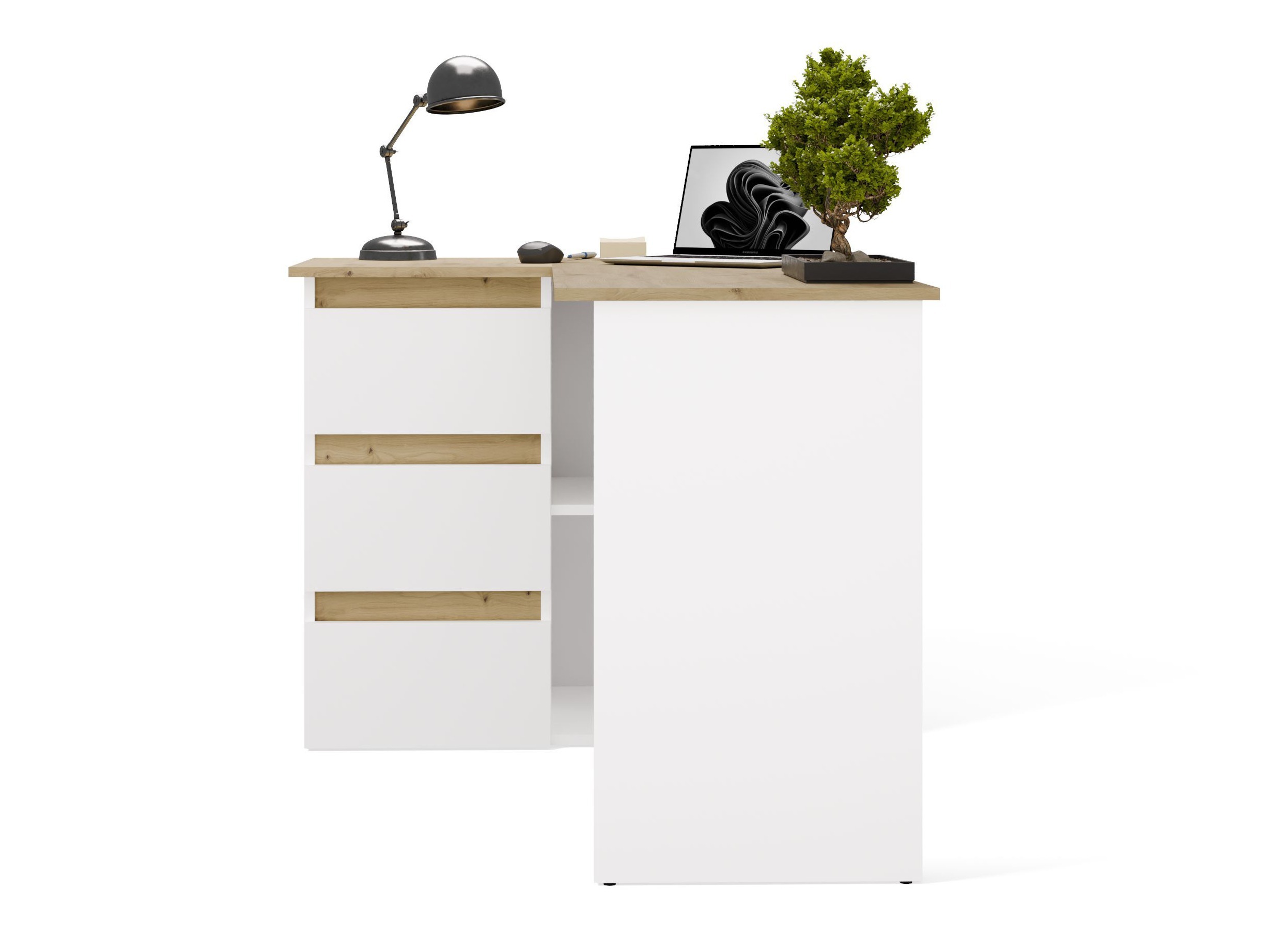Birou de colt Mandeville 365 (Stejar artizan + Alb)
