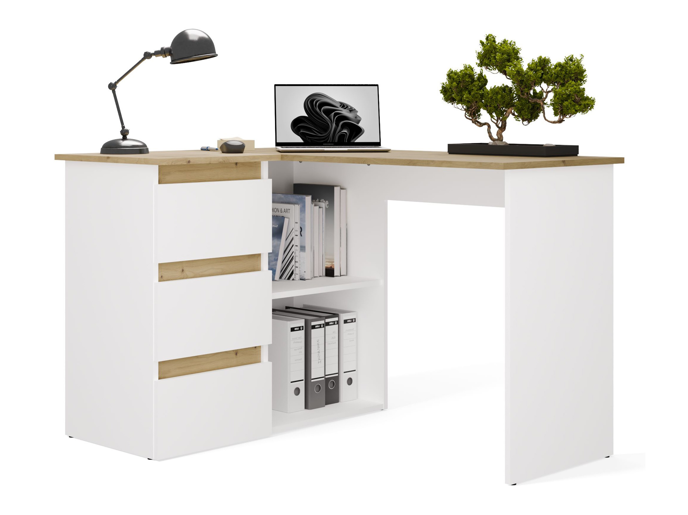 Birou de colt Mandeville 365 (Stejar artizan + Alb)