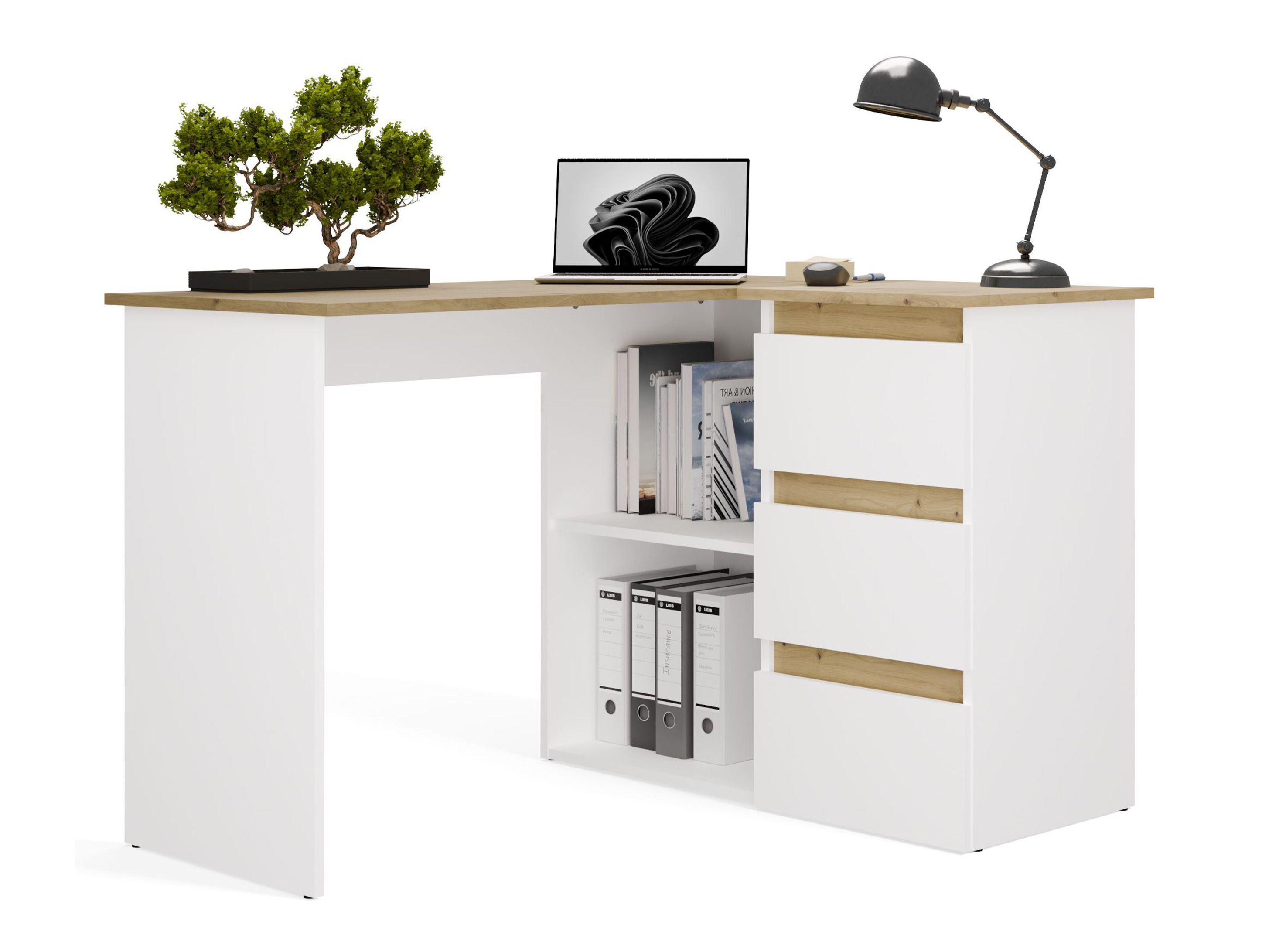Birou de colt Mandeville 365 (Stejar artizan + Alb)