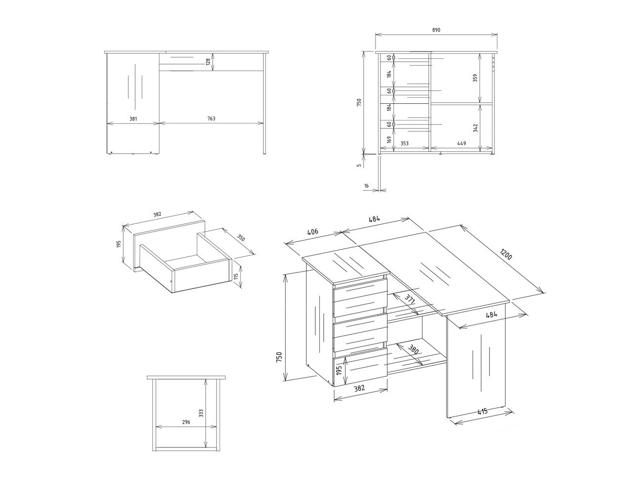 Birou de colt Mandeville 365 (Stejar artizan + Alb)