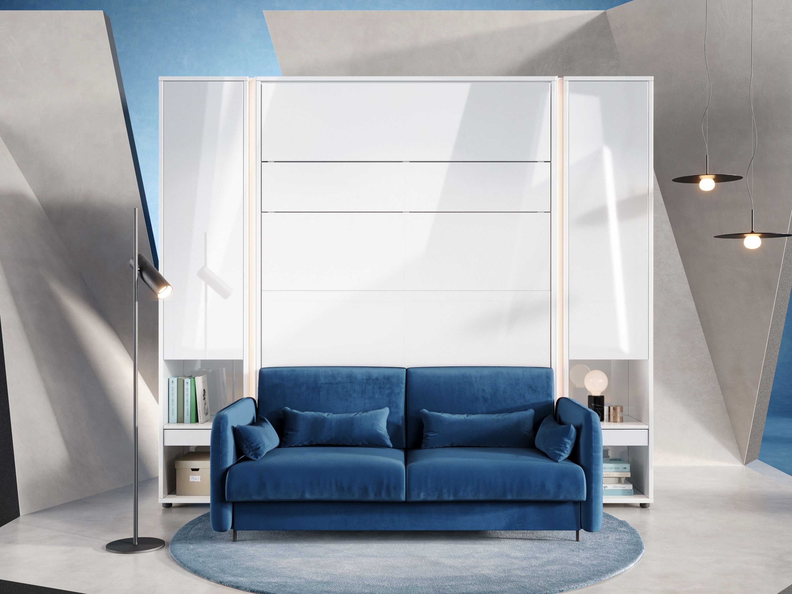 Set de mobilier Concept Lenart VI (Alb lucios + Alb + Albastru)