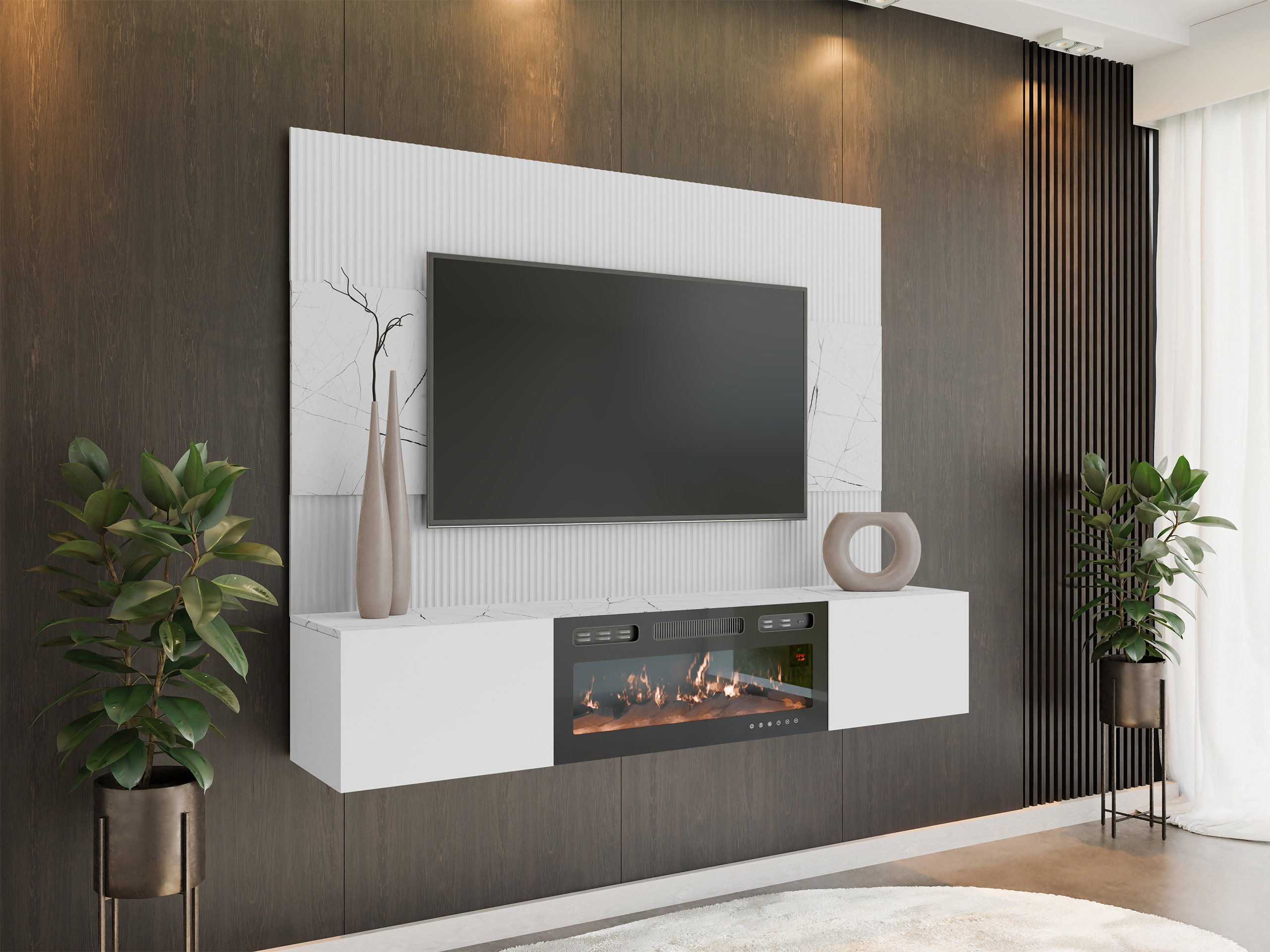 Set de living Comfivo Salix VII (Alb + Marmură albă)
