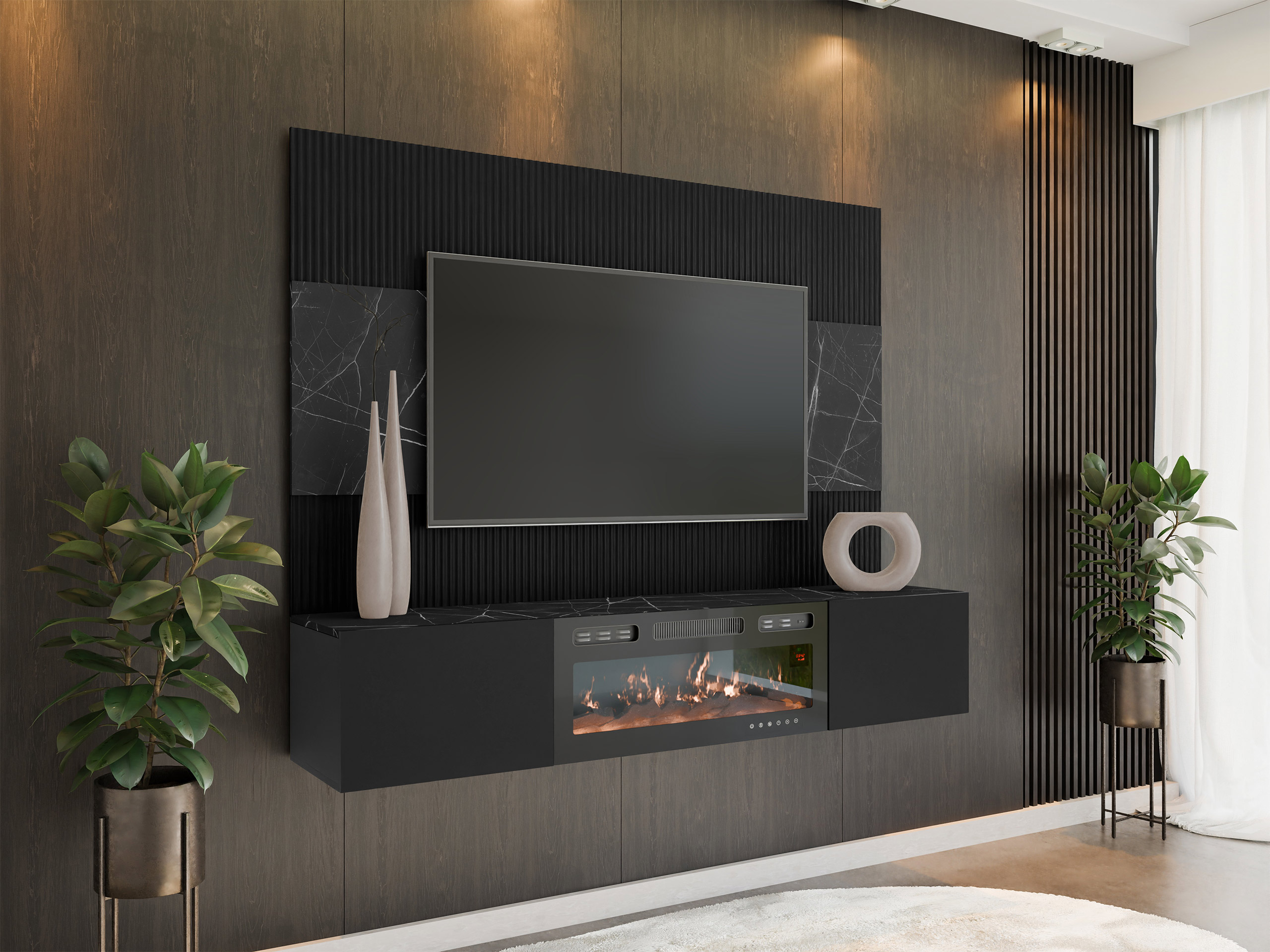 Set de living Comfivo Salix VII (Negru + Marmură neagră)
