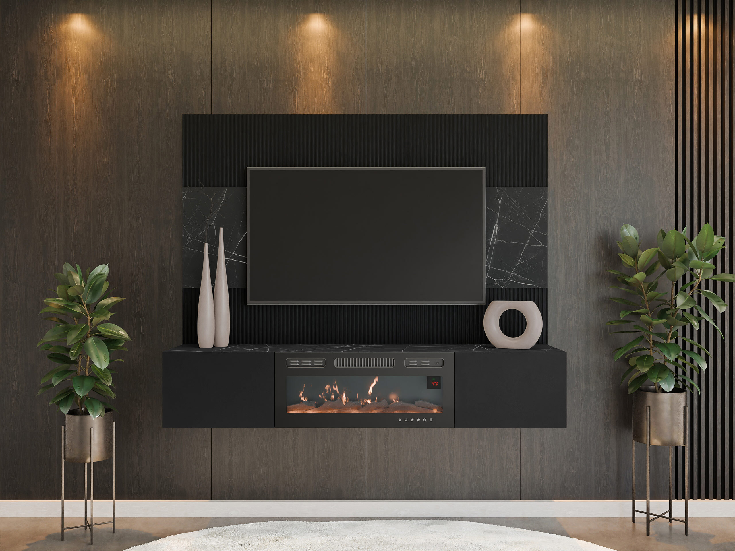 Set de living Comfivo Salix VII (Negru + Marmură neagră)