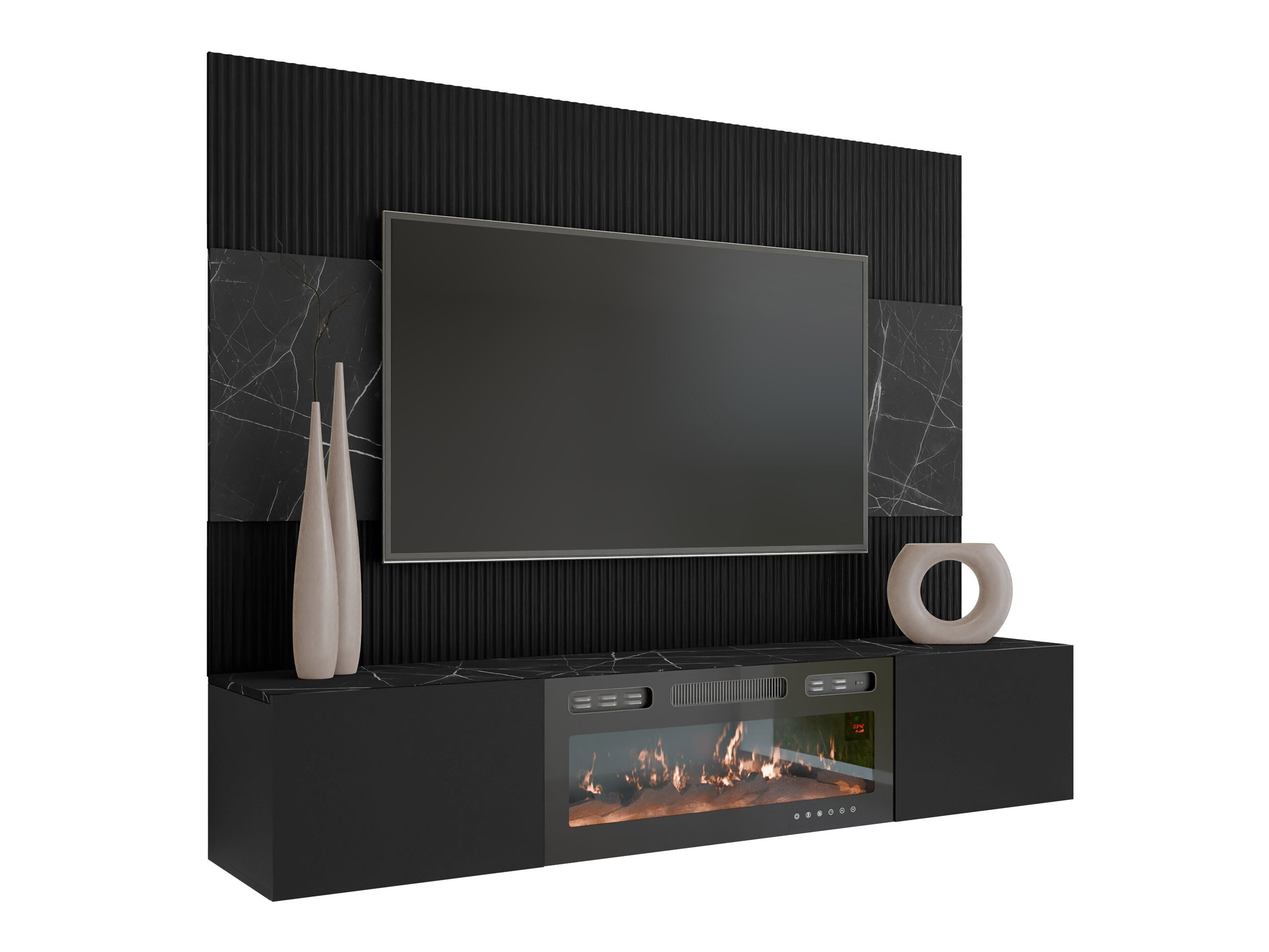 Set de living Comfivo Salix VII (Negru + Marmură neagră)
