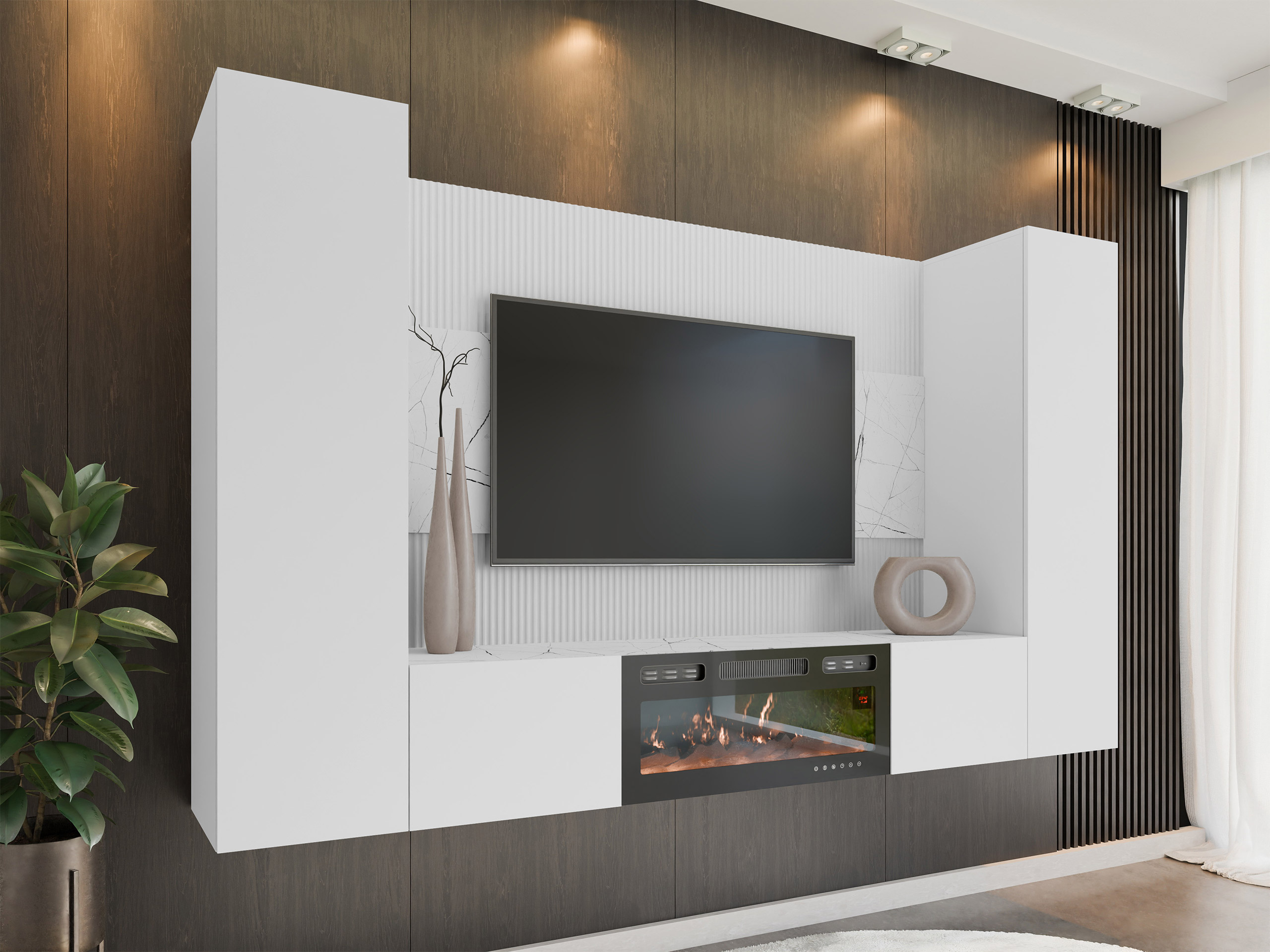 Set de living Comfivo Salix VIII (Alb + Marmură albă)