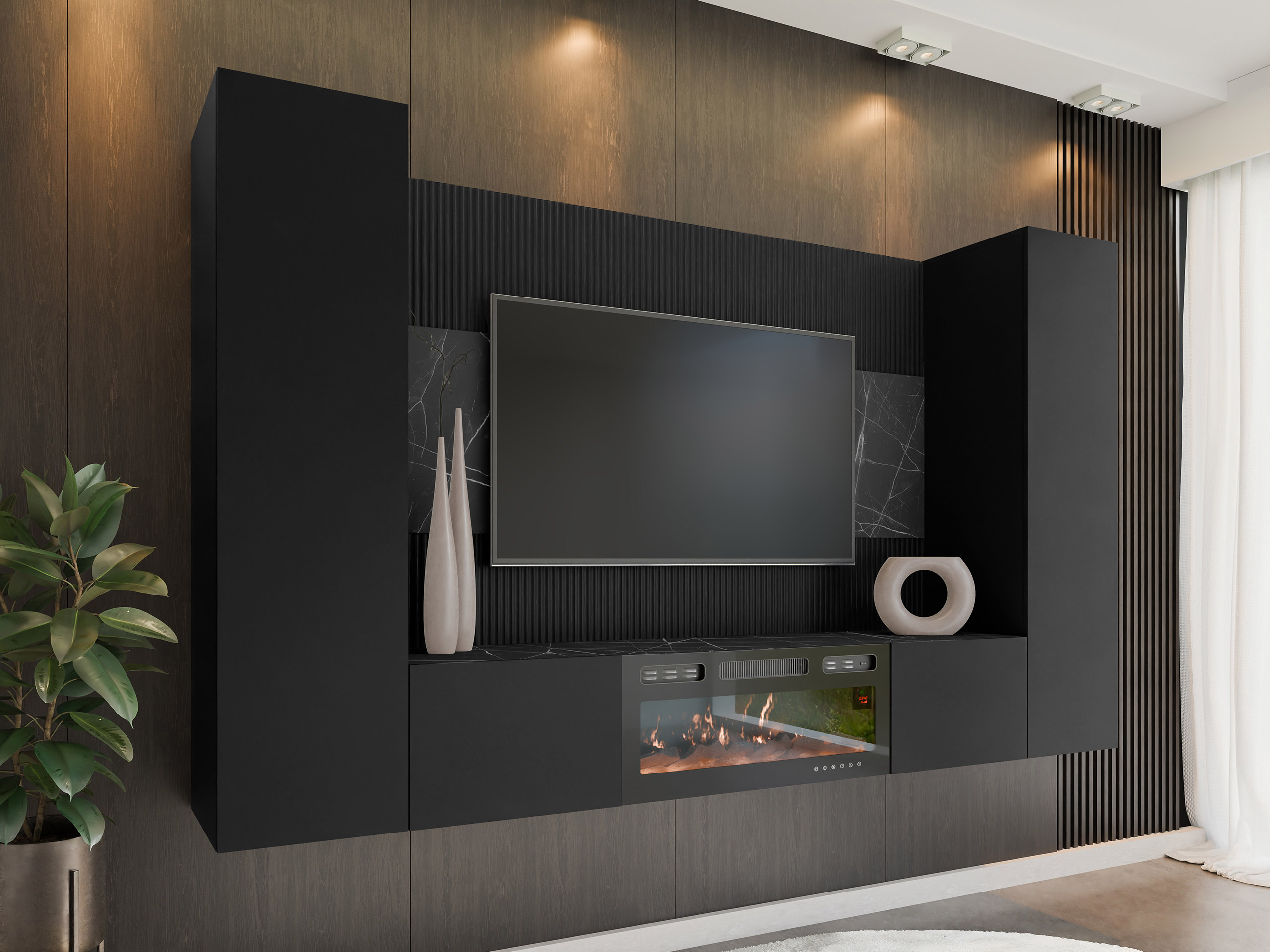 Set de living Comfivo Salix VIII (Negru + Marmură neagră)