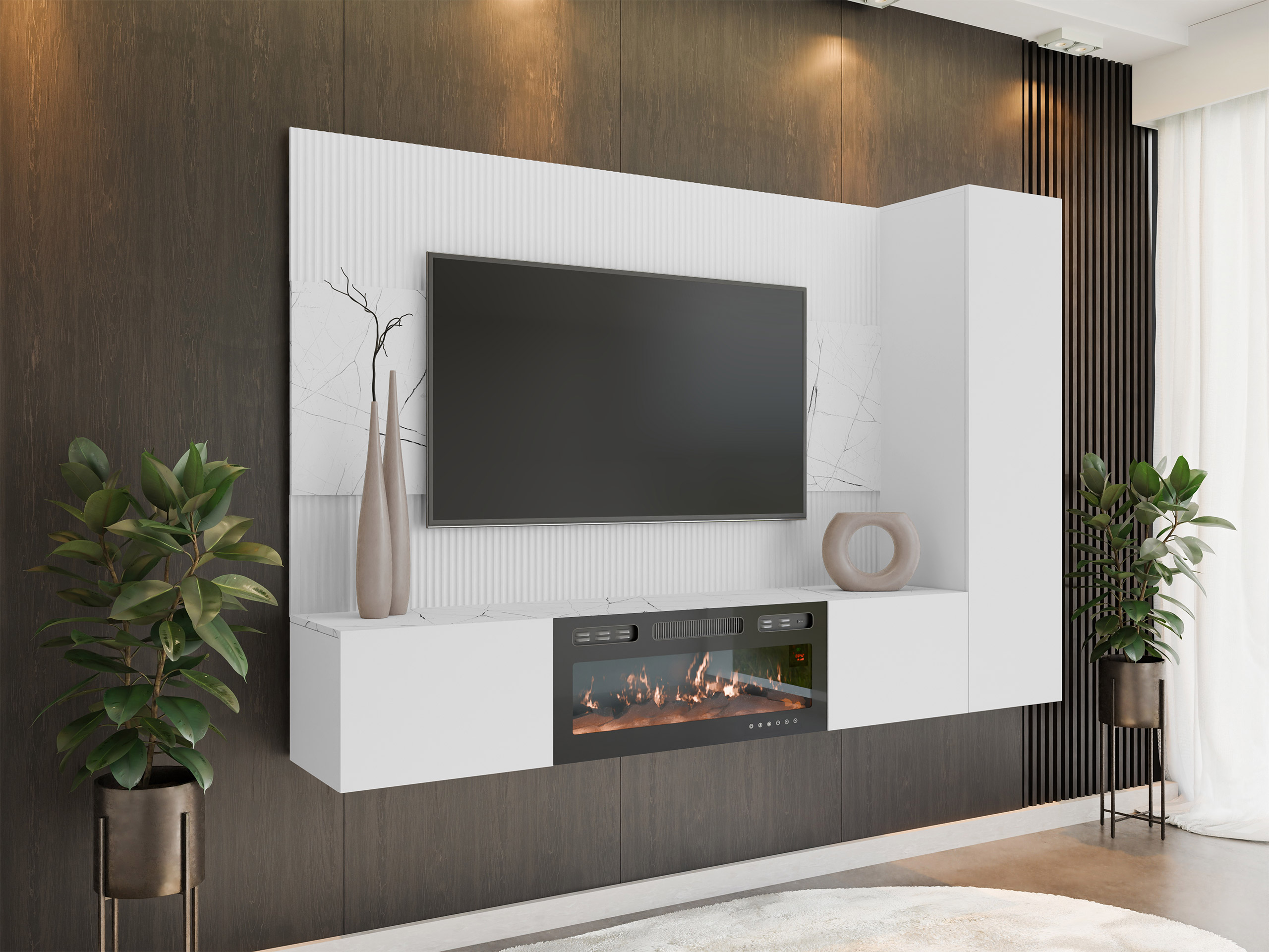 Set de living Comfivo Salix IX (Alb + Marmură albă)
