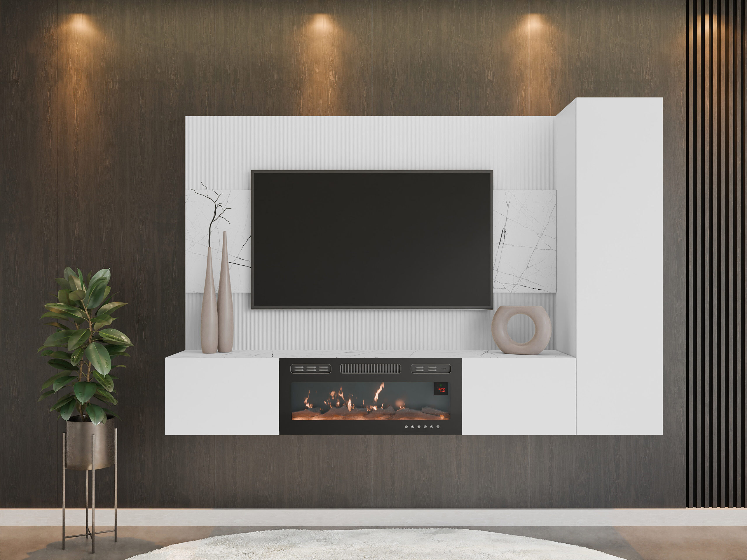 Set de living Comfivo Salix IX (Alb + Marmură albă)