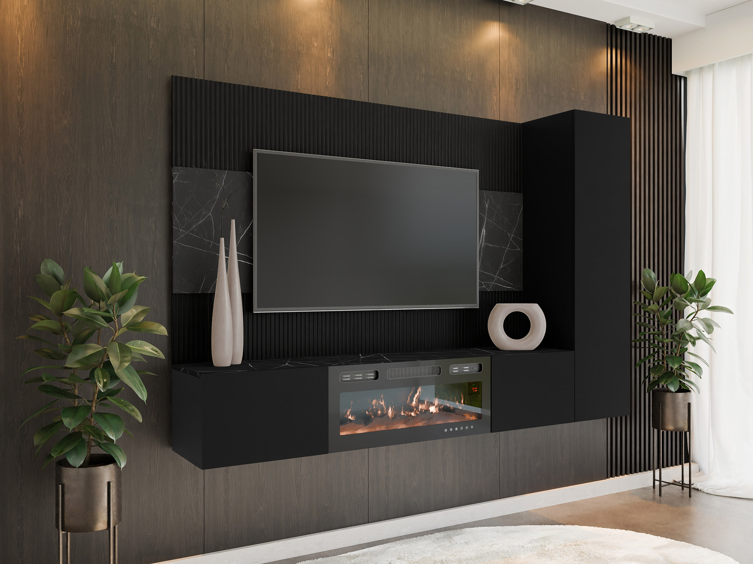 Set de living Comfivo Salix IX (Negru + Marmură neagră)