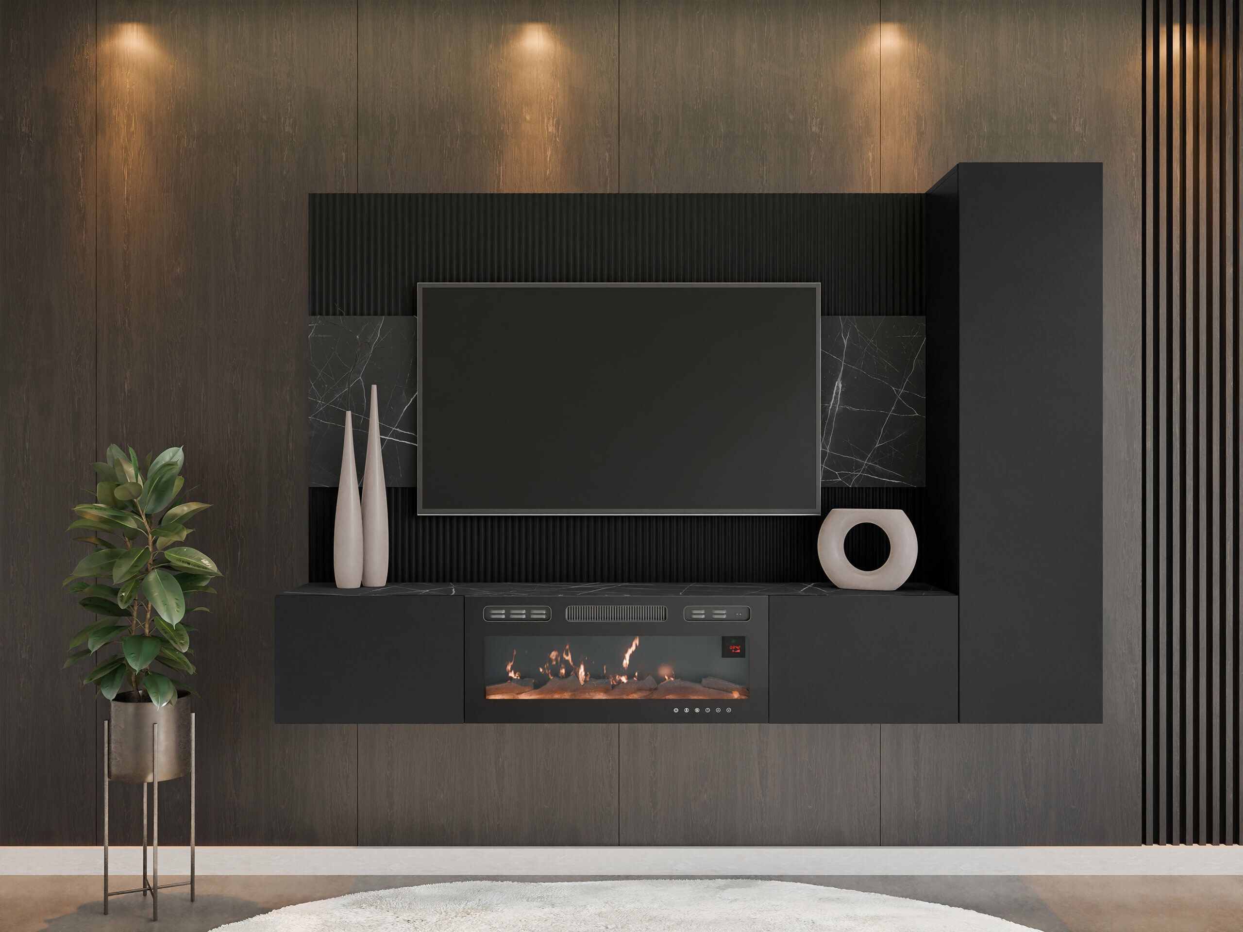 Set de living Comfivo Salix IX (Negru + Marmură neagră)