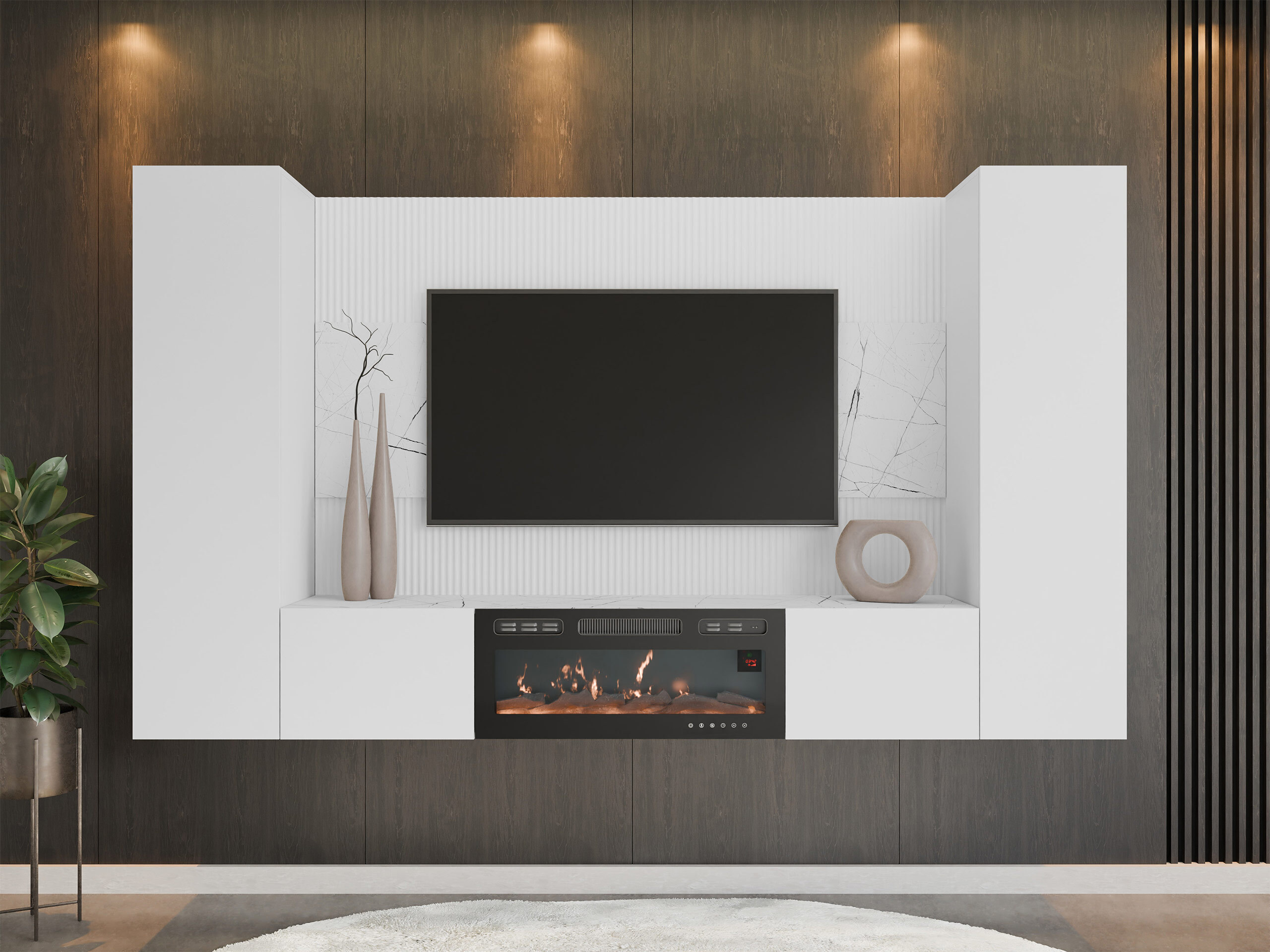 Set de living Comfivo Salix VIII (Alb + Marmură albă)