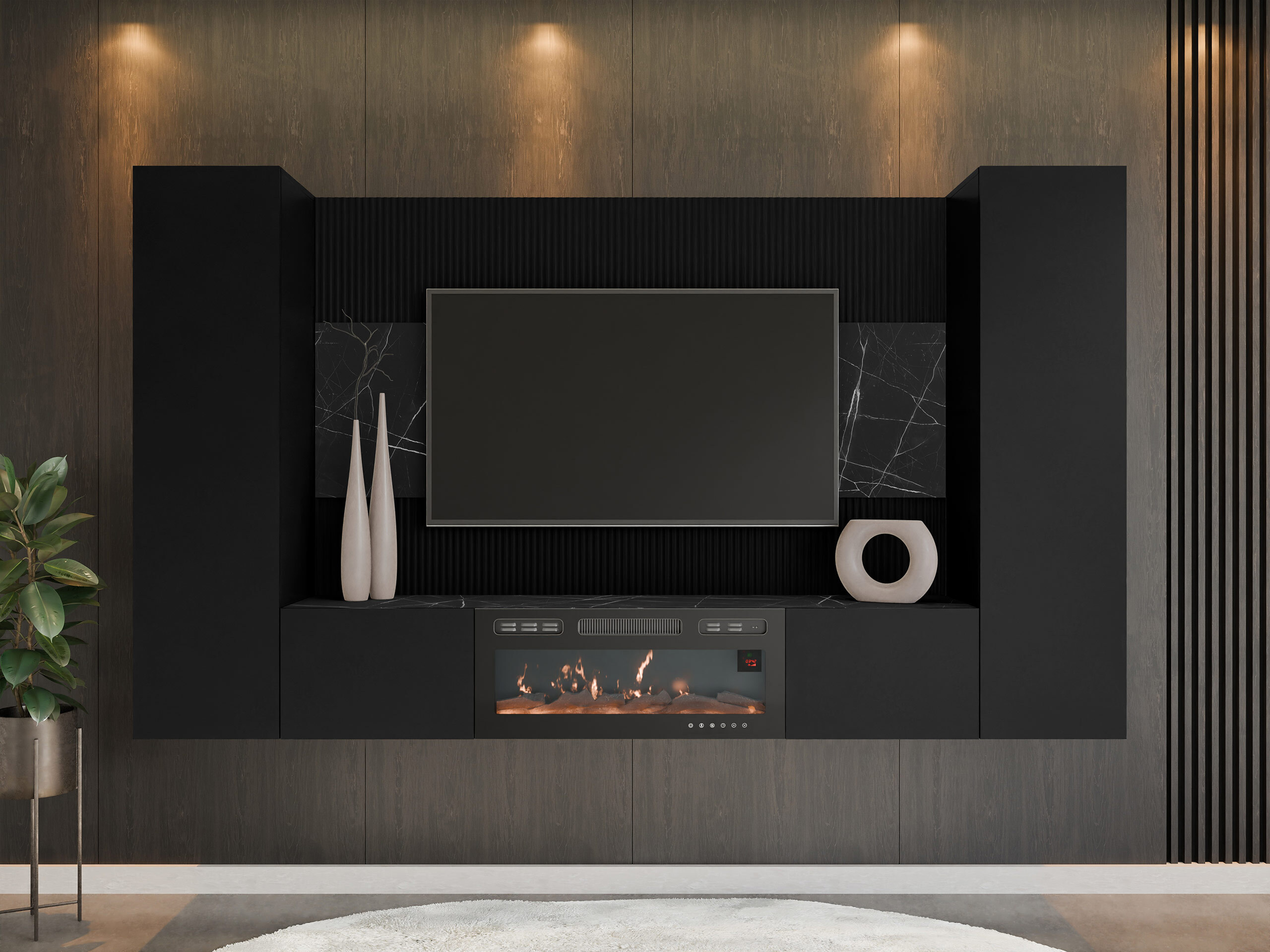 Set de living Comfivo Salix VIII (Negru + Marmură neagră)
