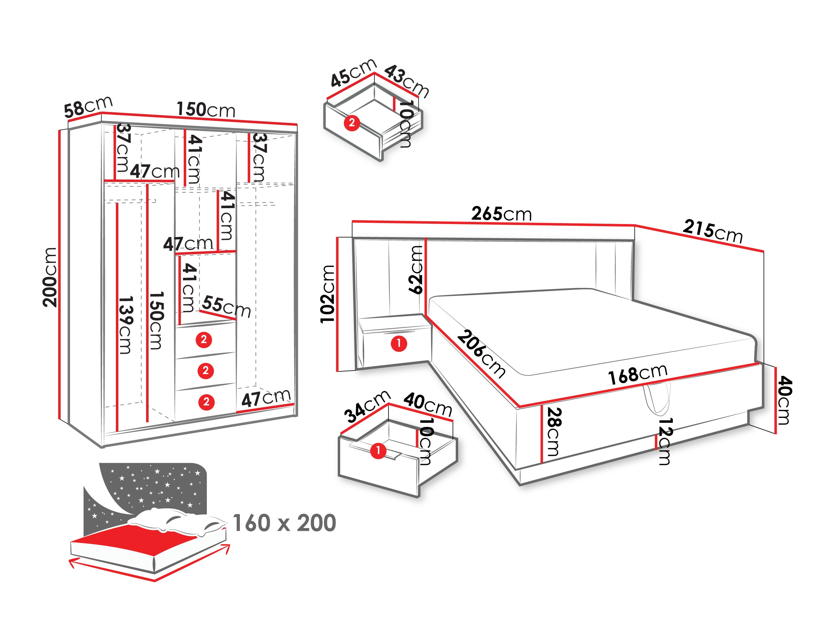 Set dormitor Collis (Stejar Wotan + Alb)