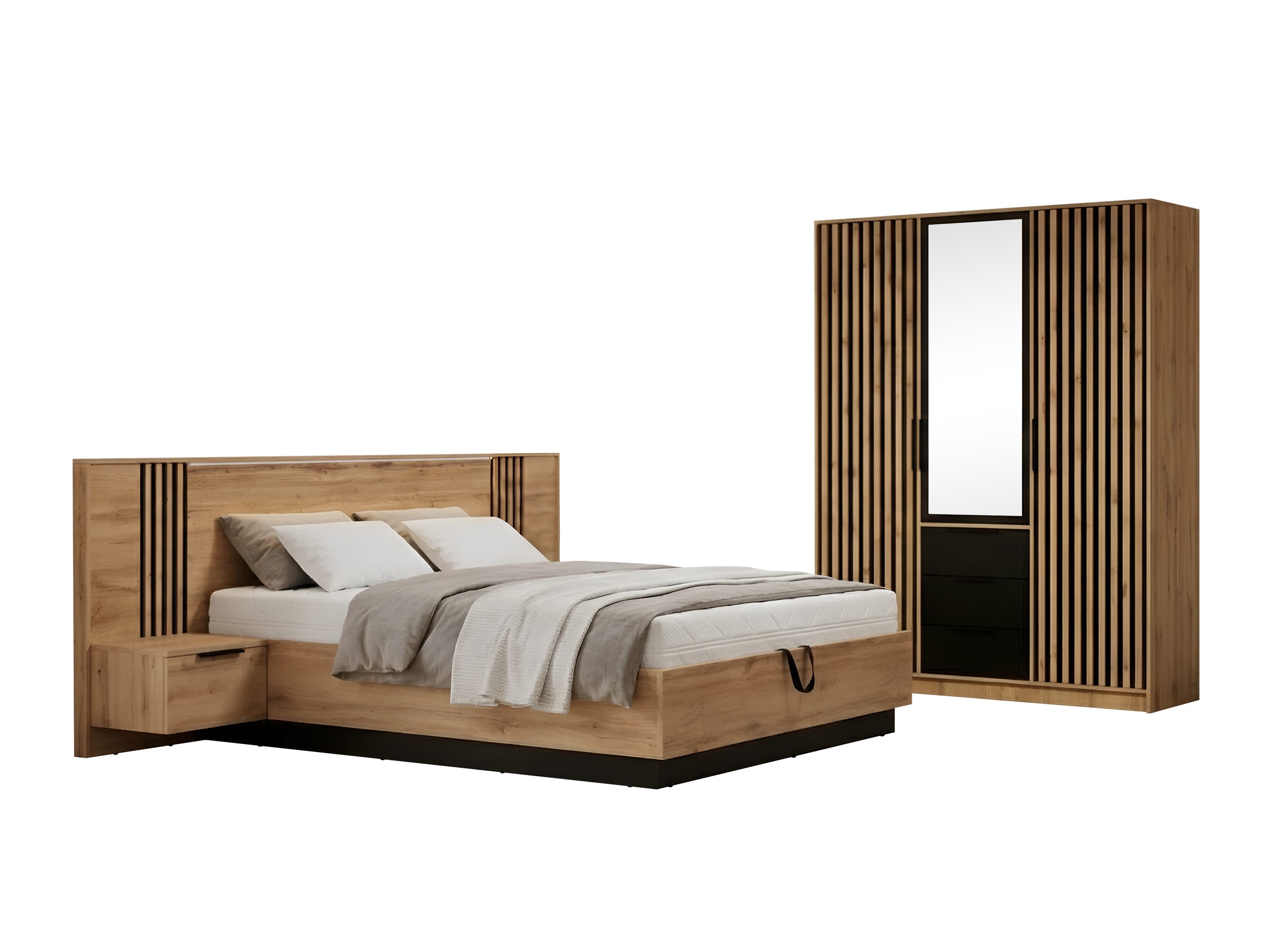 Set dormitor Collis (Stejar Wotan + Negru)