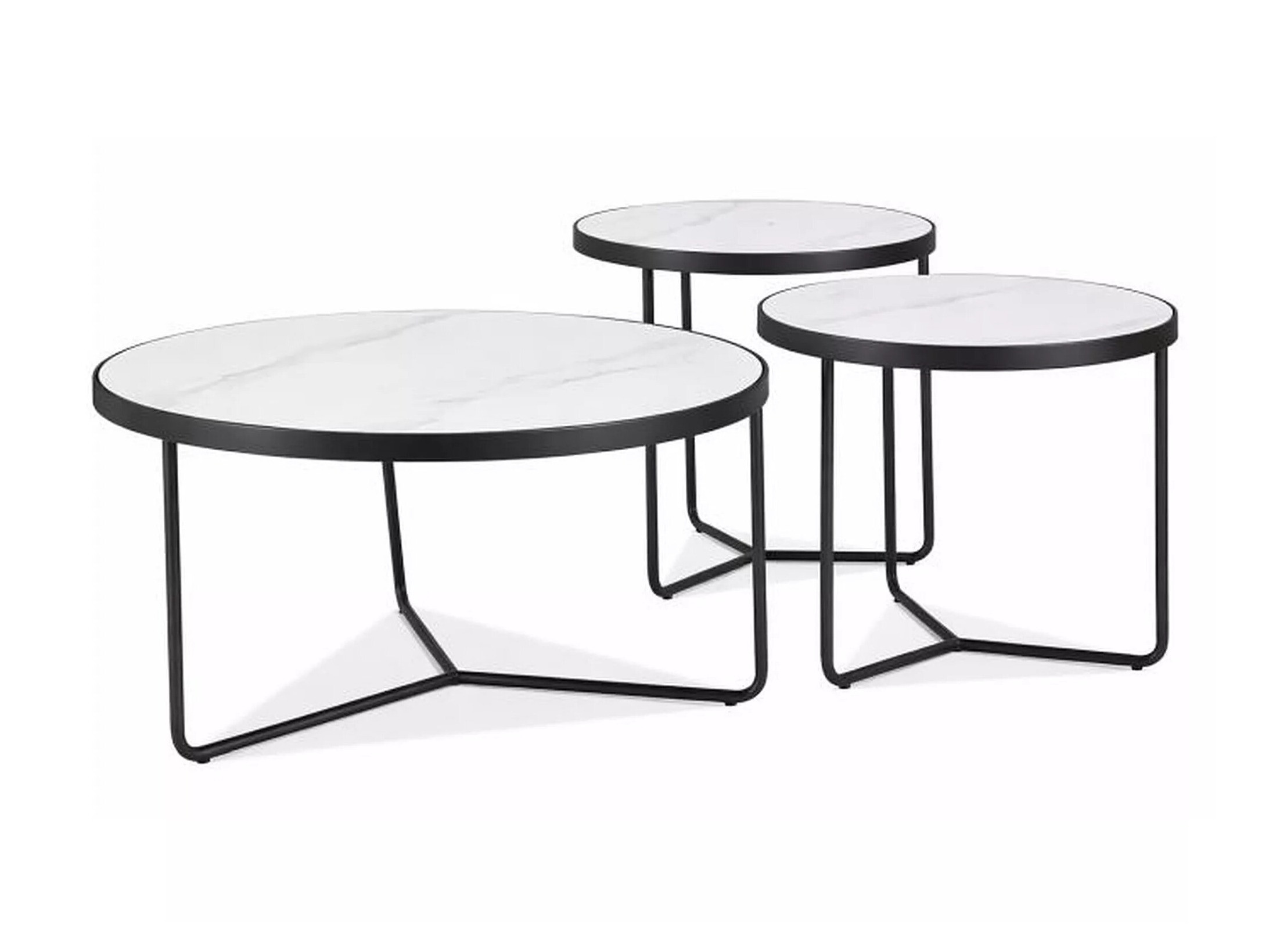 Set de măsuțe de cafea Detroit 570 (Marmură albă + Negru)