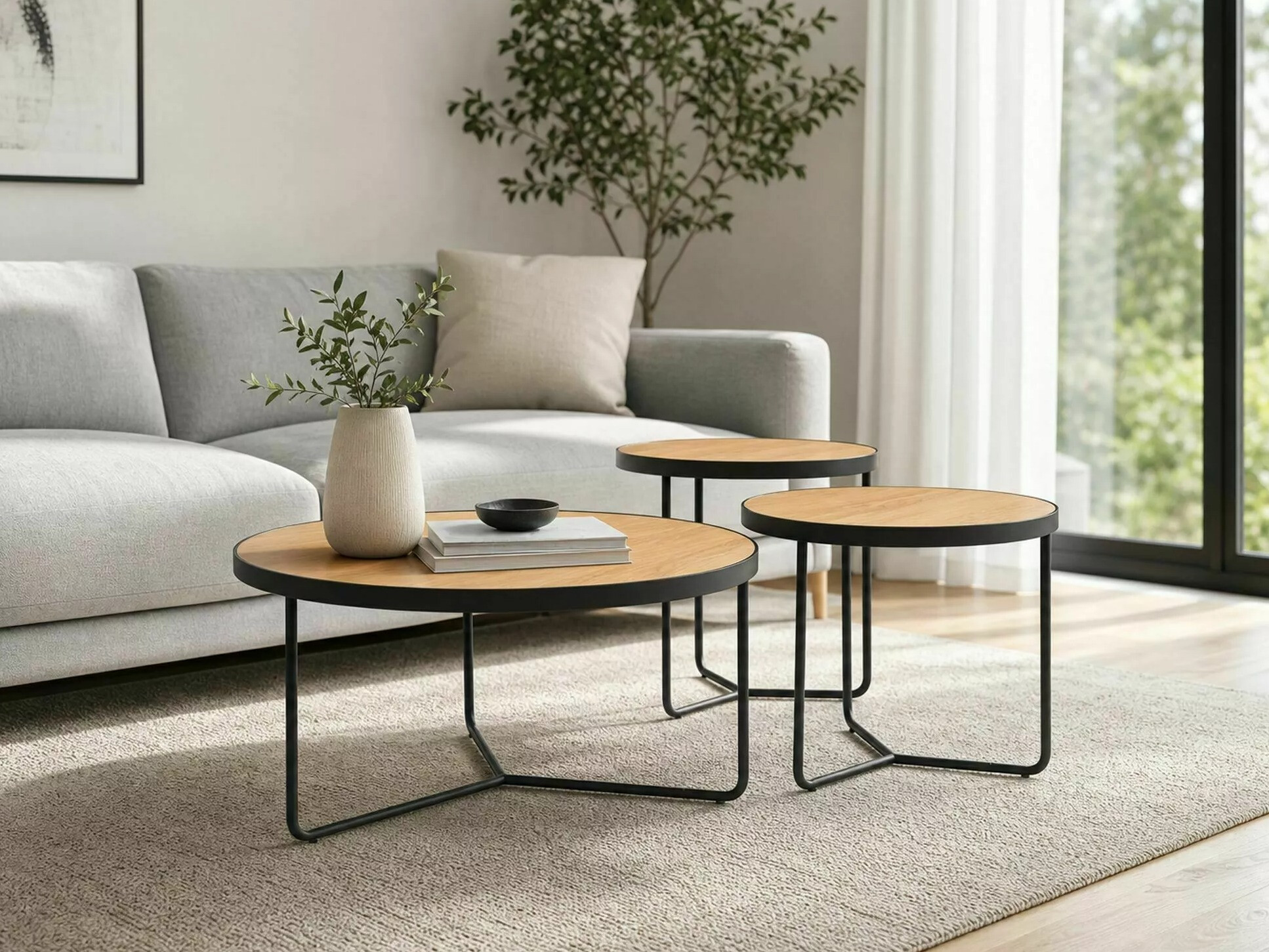 Set de măsuțe de cafea Detroit 570 (Stejar + Negru)