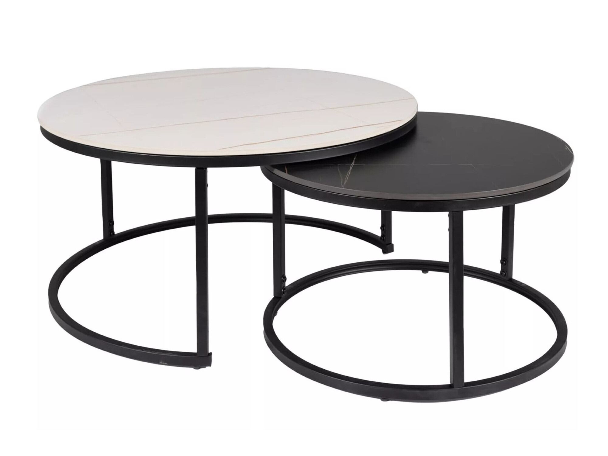 Set de măsuțe de cafea Detroit 607 (Marmură albă + Marmură neagră + Negru)