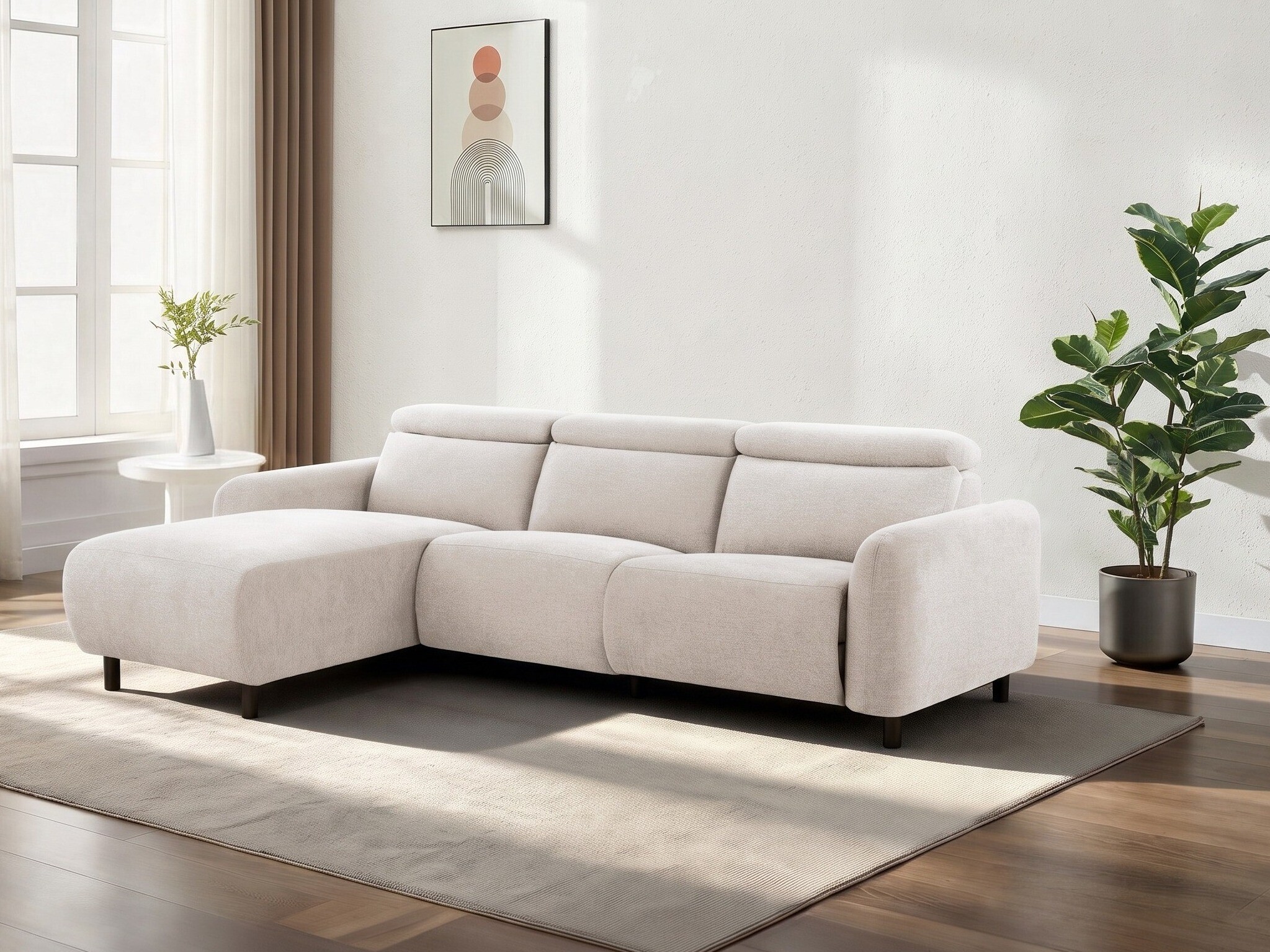 Colțar cu recliner Revbena 107 (Crem)