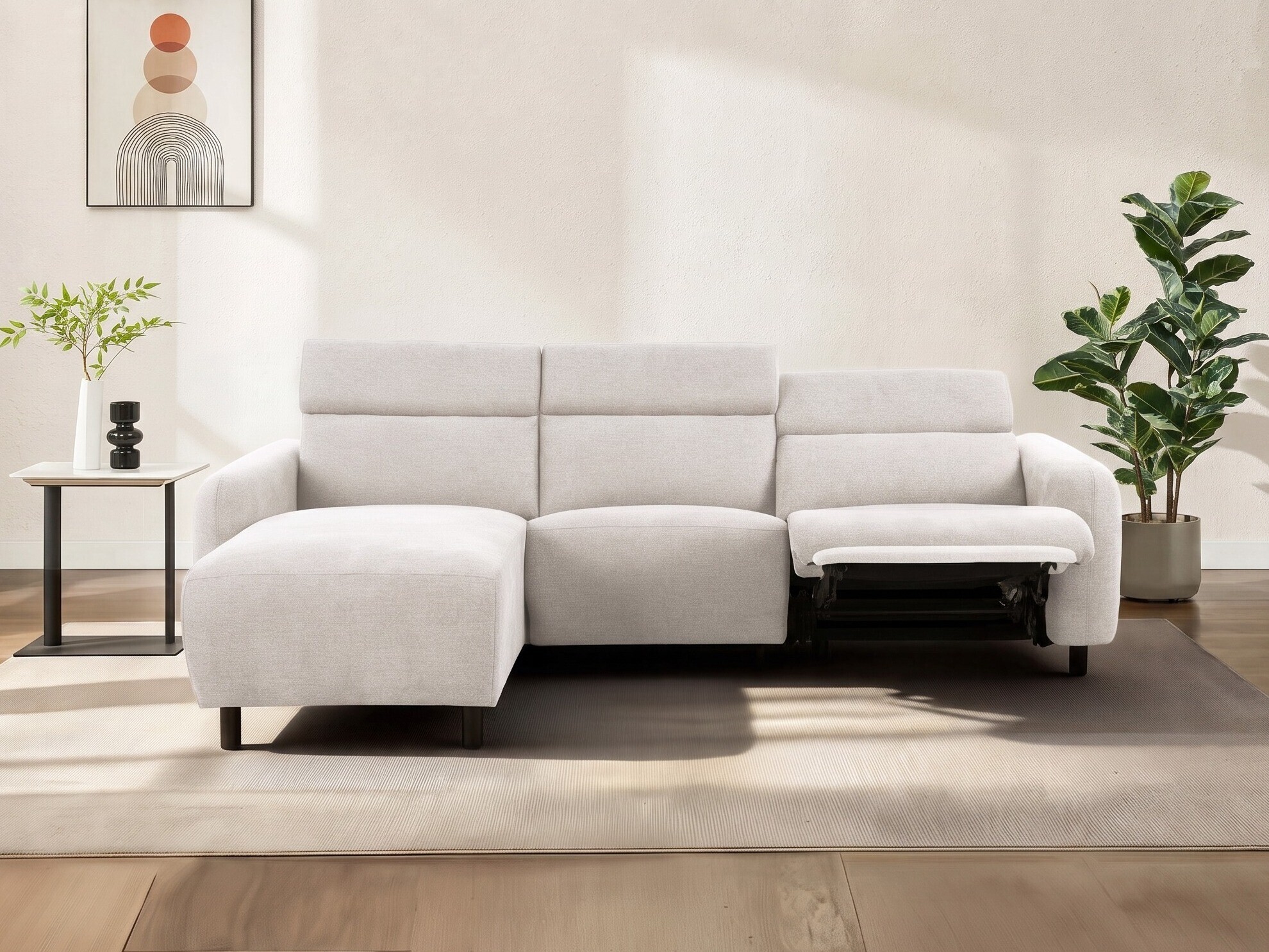 Colțar cu recliner Revbena 100 (Crem)