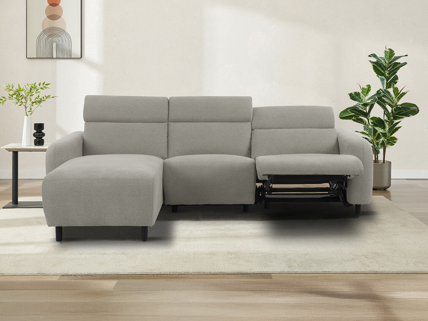 Colțar cu recliner Revbena 100 (Gri deschis)