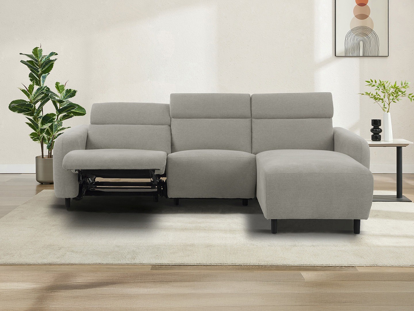 Colțar cu recliner Revbena 100 (Gri deschis)