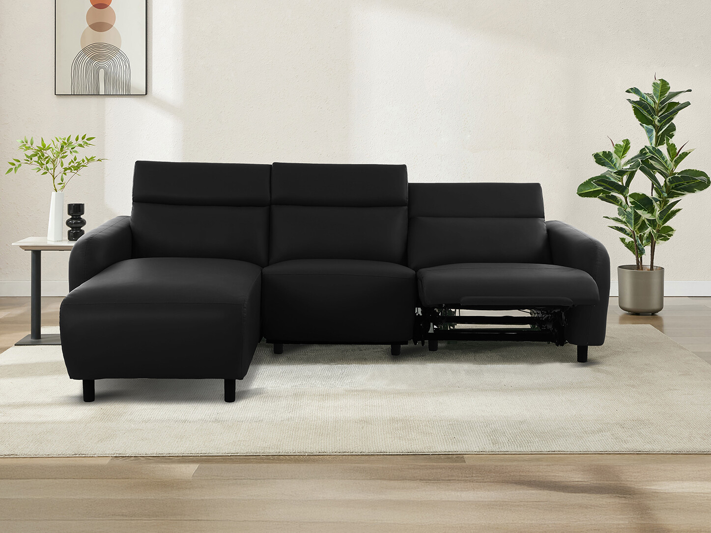 Colțar cu recliner Revbena 107 (Negru)