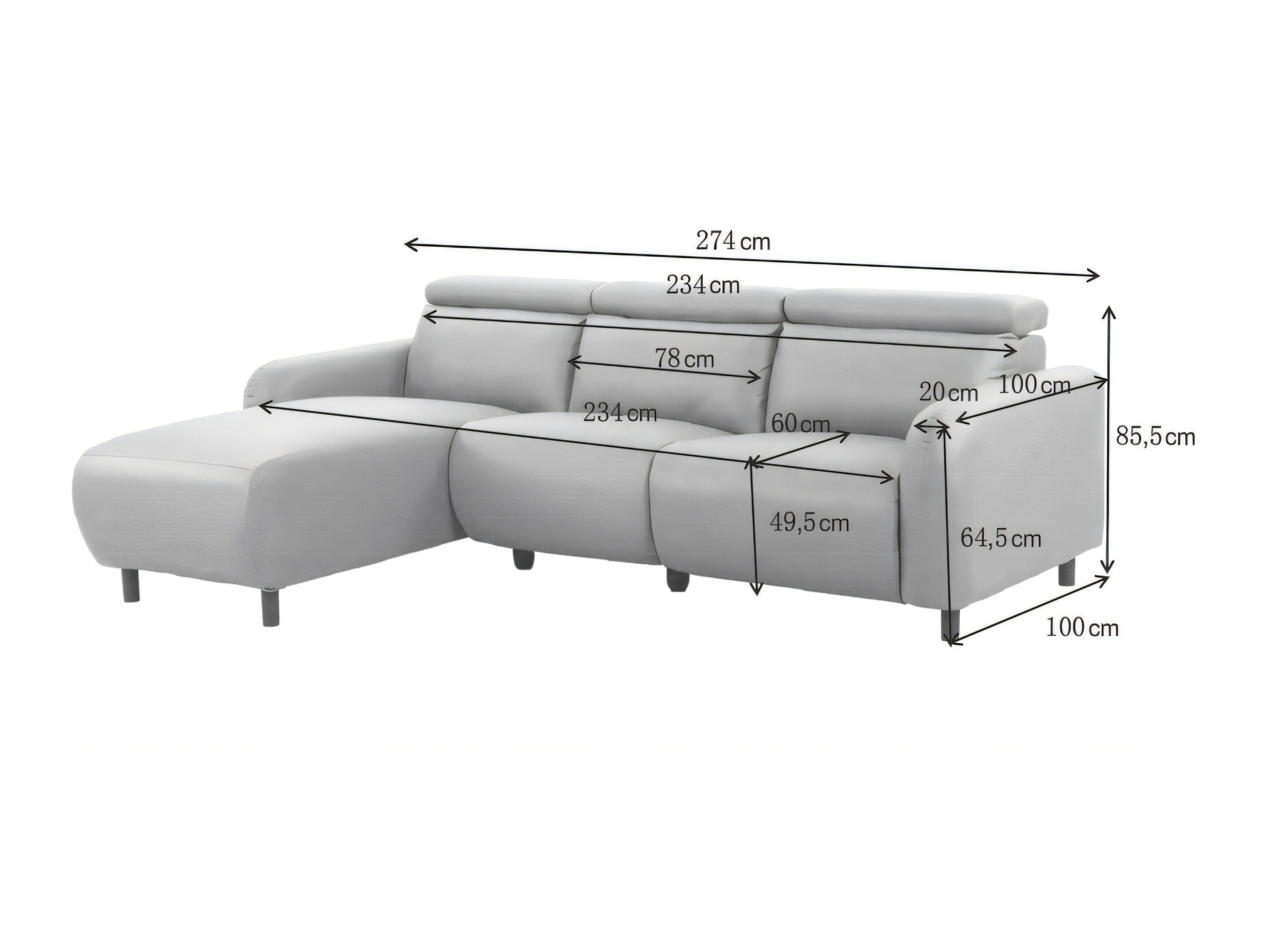 Colțar cu recliner Revbena 107 (Antracit)