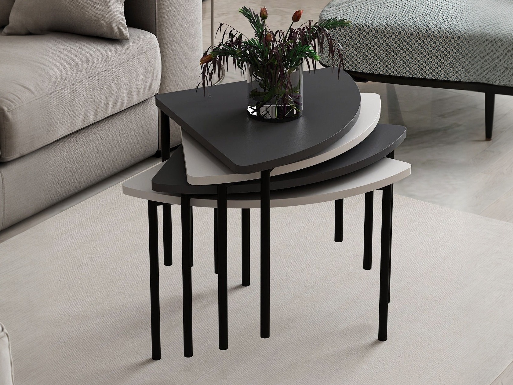 Set de măsuțe de cafea Kailua 2836 (Alb + Antracit)