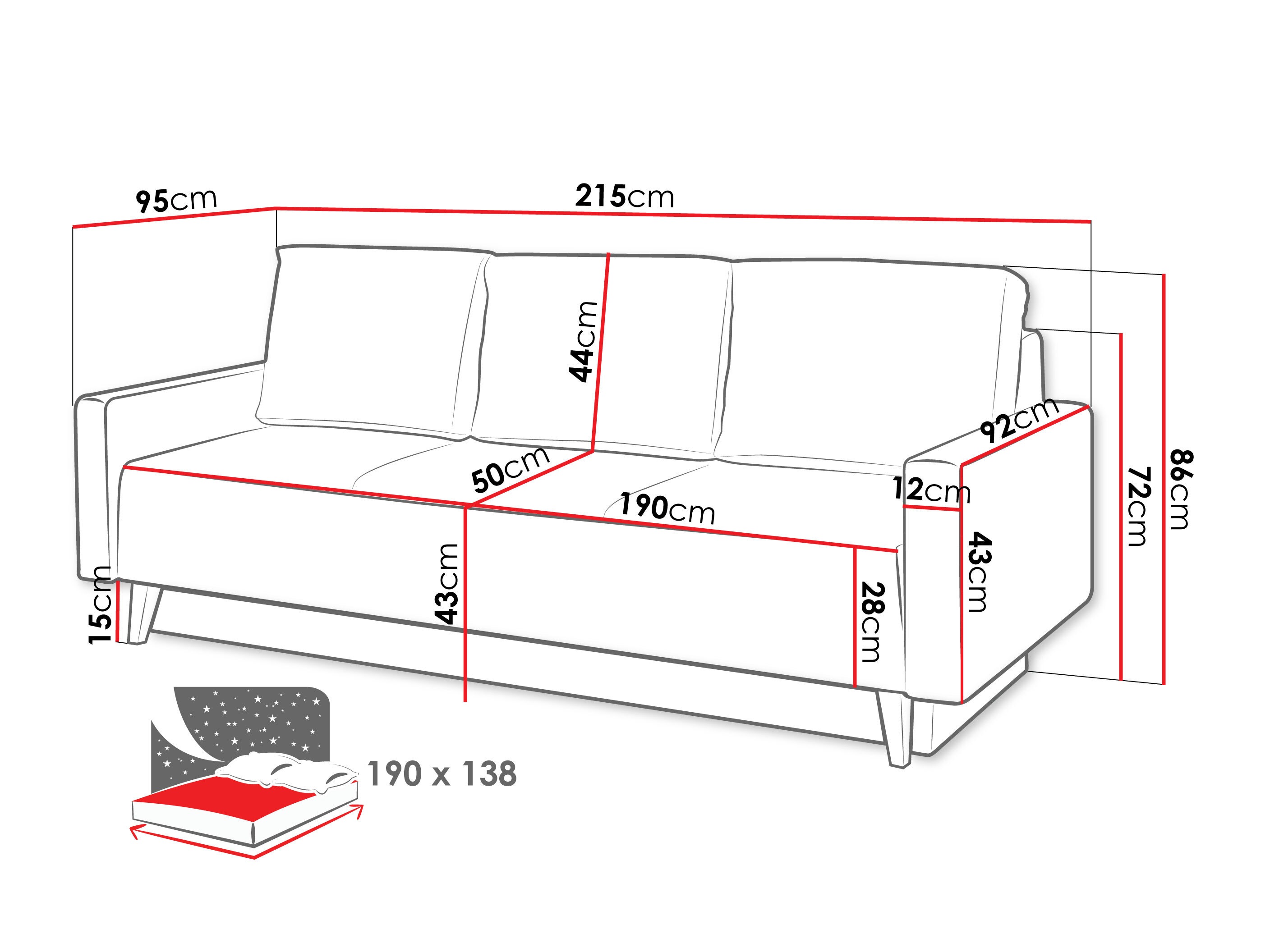 Canapea extensibilă Delbene 129 (Aura 23 + Negru lucios)