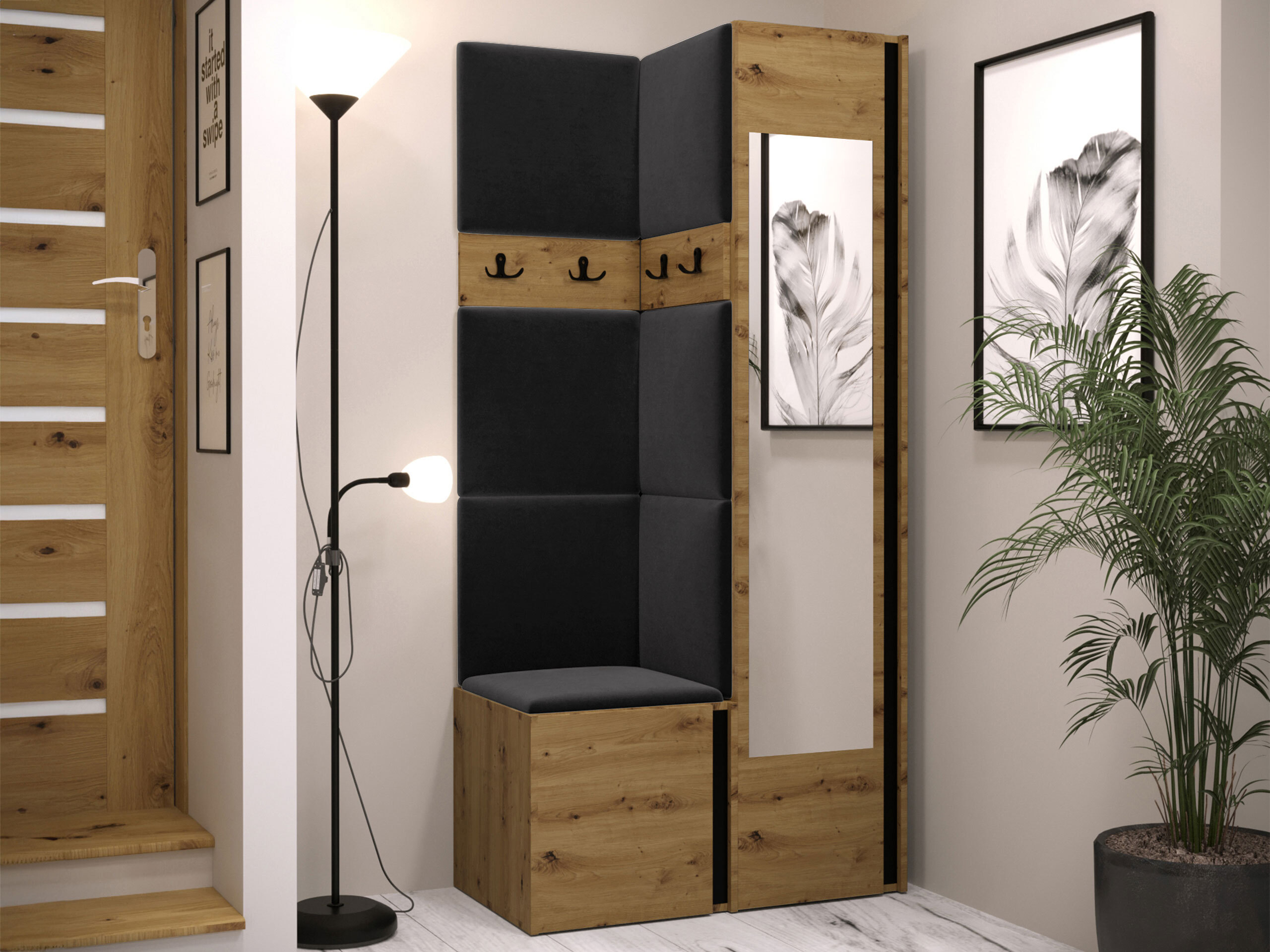 Set de hol Pinis XXV (Stejar artizan + Negru)