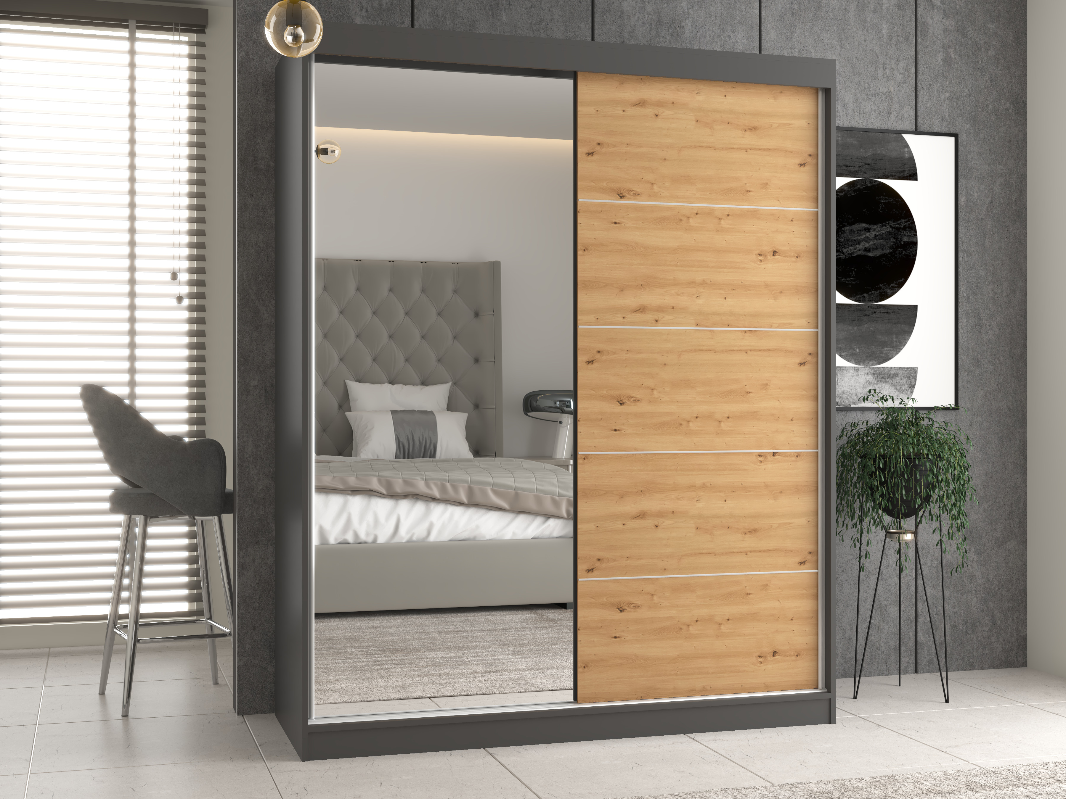 Dulap Mandeville 389 (Stejar artizan + Antracit)
