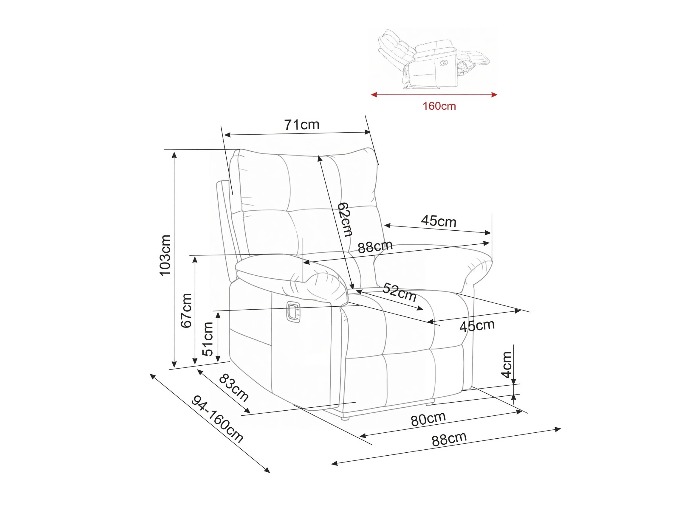 Fotoliu recliner Detroit 1041 (Raven 45)