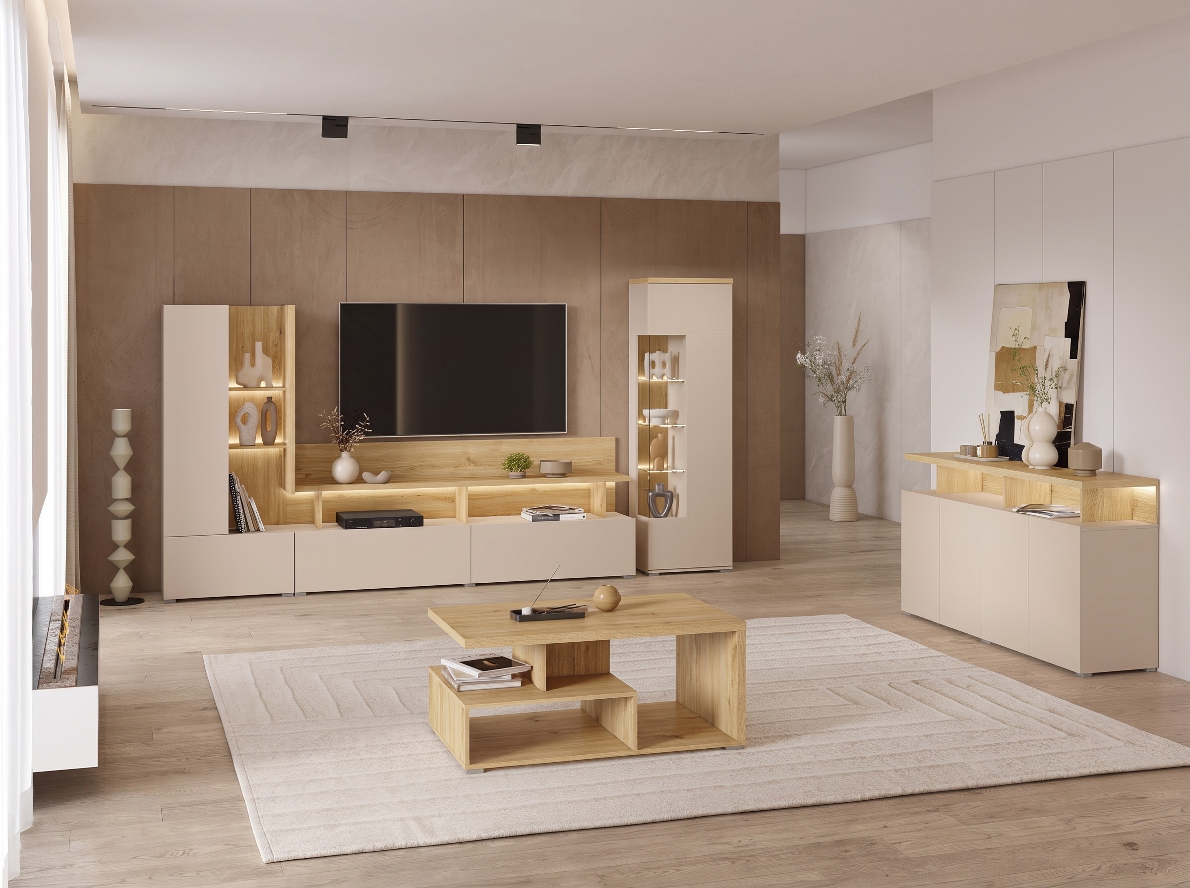 Set de living Virvele 101 (Cașmir + Stejar deschis)