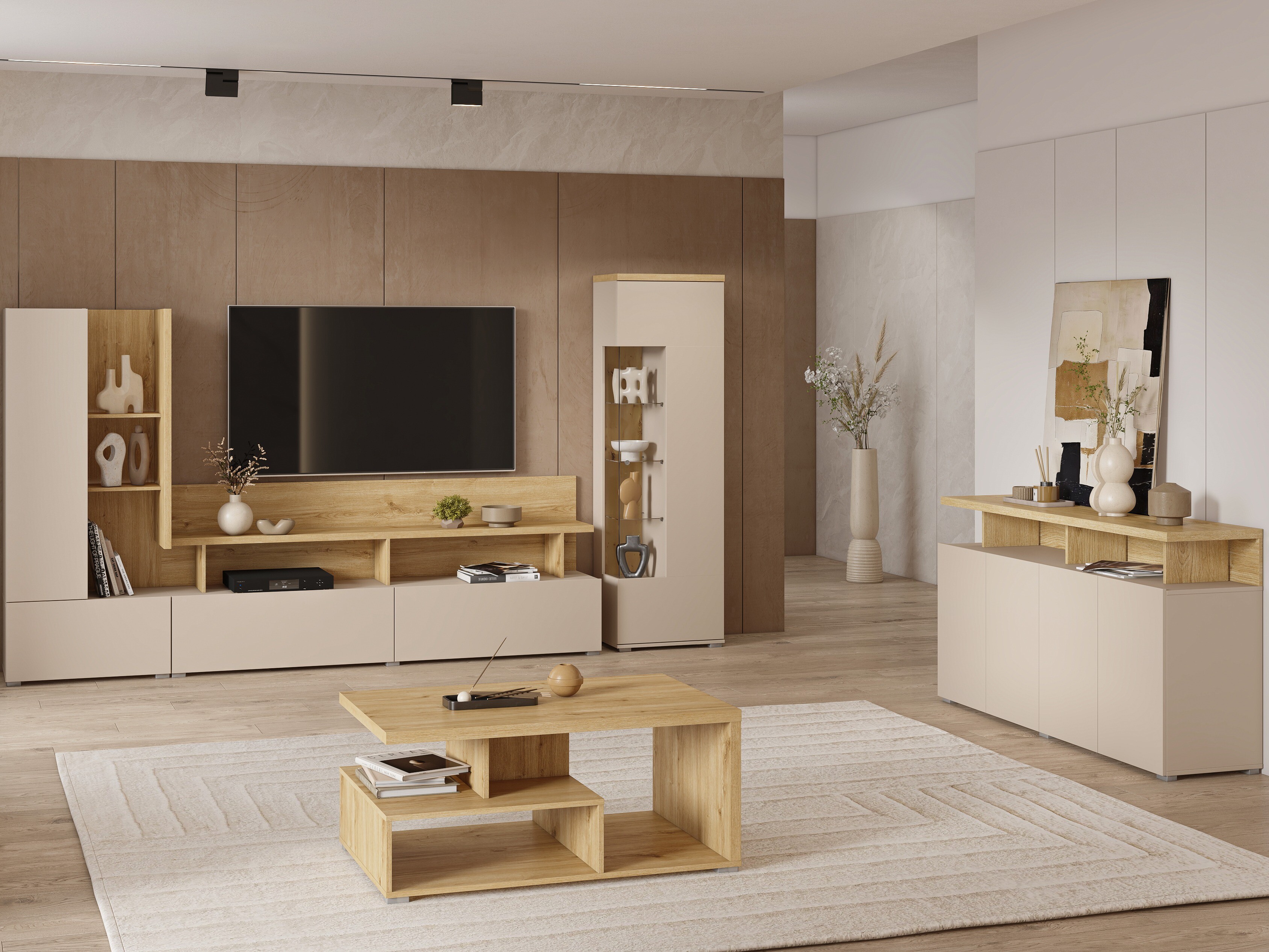 Set de living Virvele 103 (Cașmir + Stejar deschis)