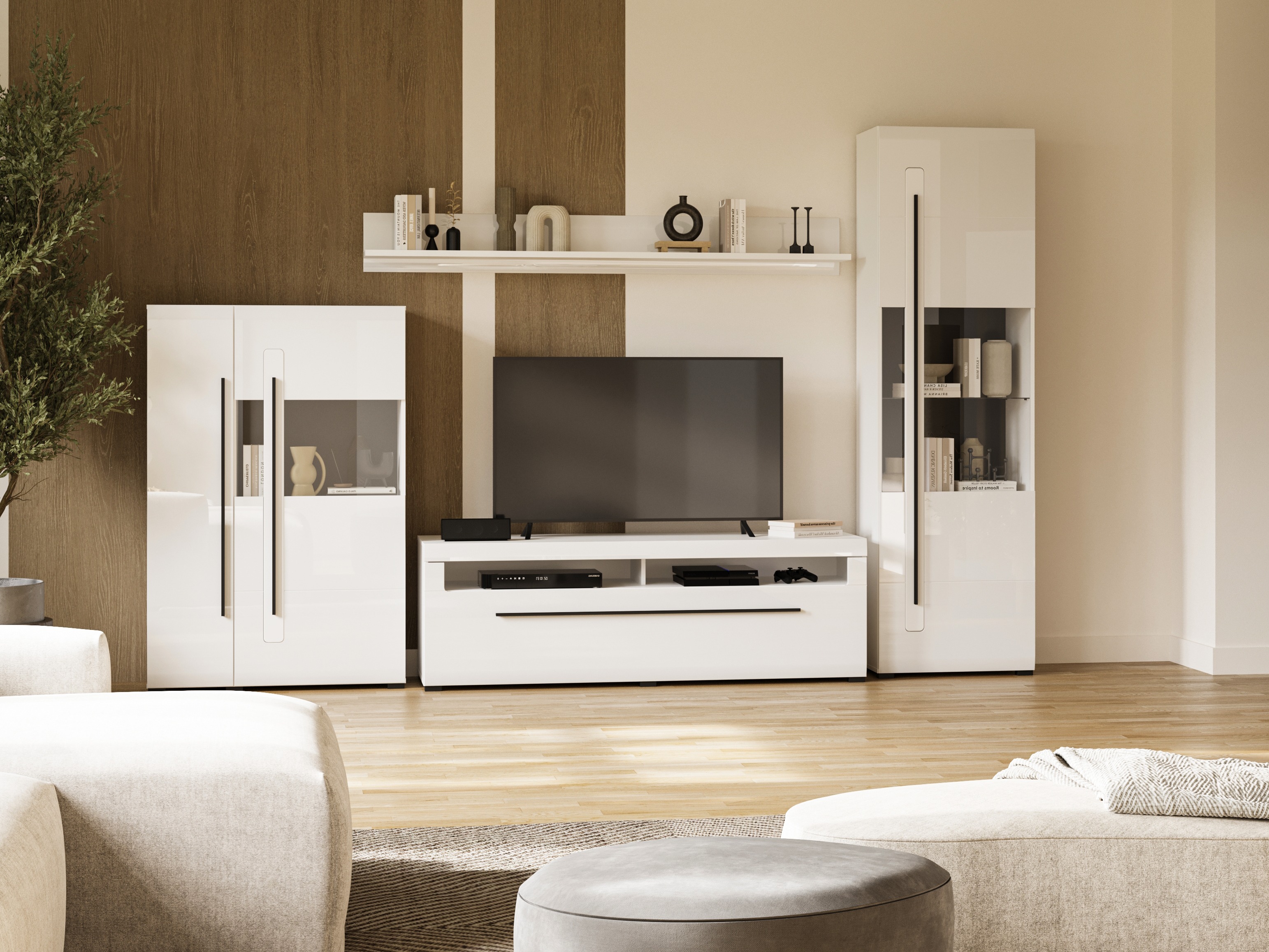 Set de living Ophsalu 111 (Alb + Alb lucios)